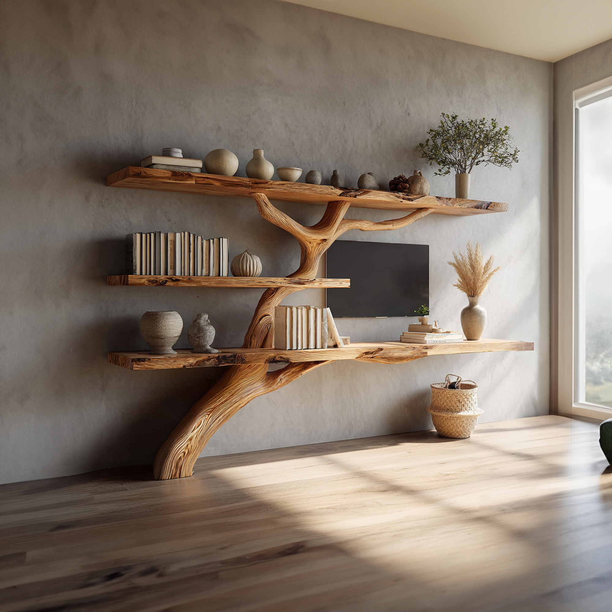Rustic Tree TV Console Living Room Bedroom Wall Display SINLKITB345