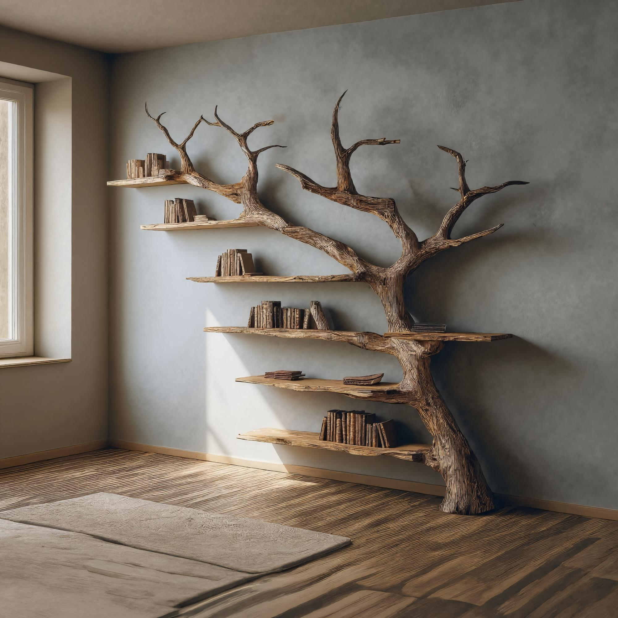 Rustic Branch Bookshelf Home Office Artistic Wall Decor SINLKITB322