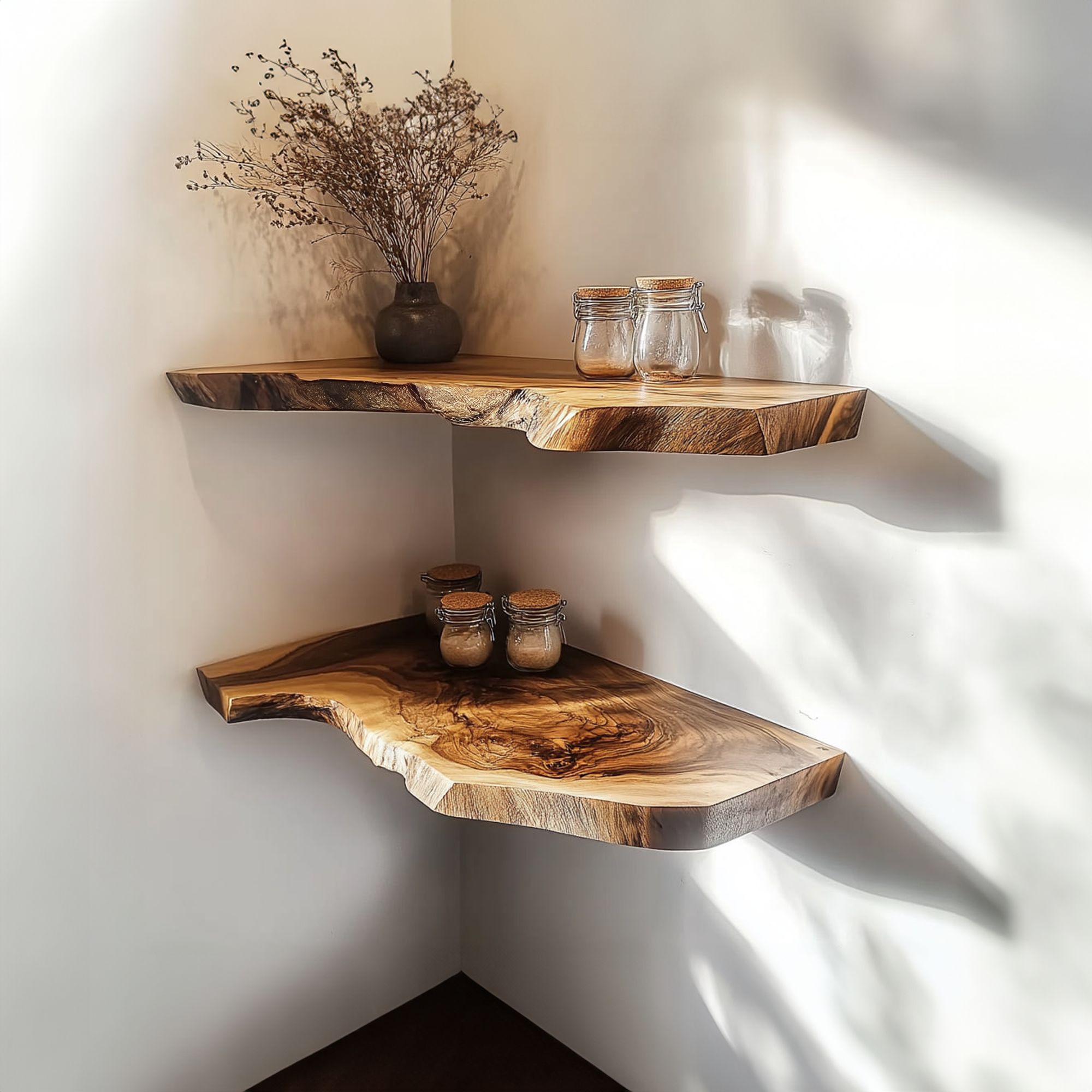 Rustic Corner Shelf Live Edge Floating Design Kitchen Or Bedroom SINLKIFL218