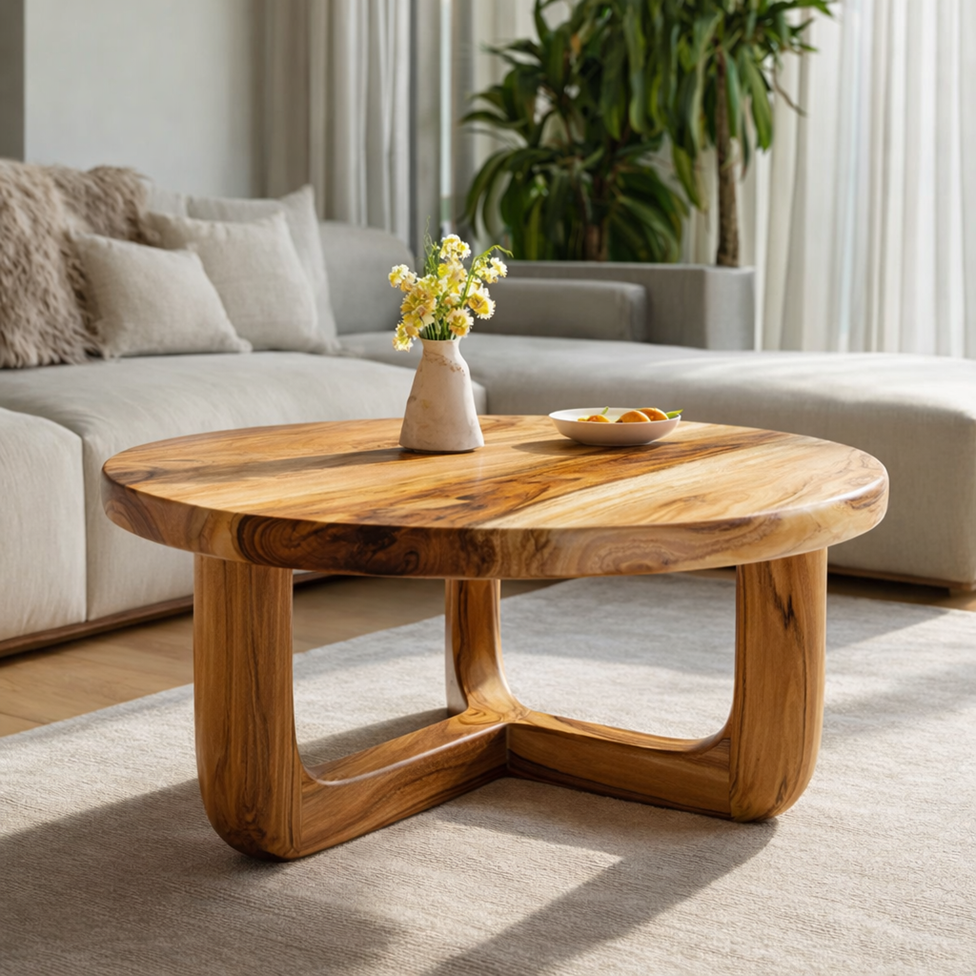 Split Base Solid Wood Coffee Table Organic Modern Living Room Interior SINLKICF322