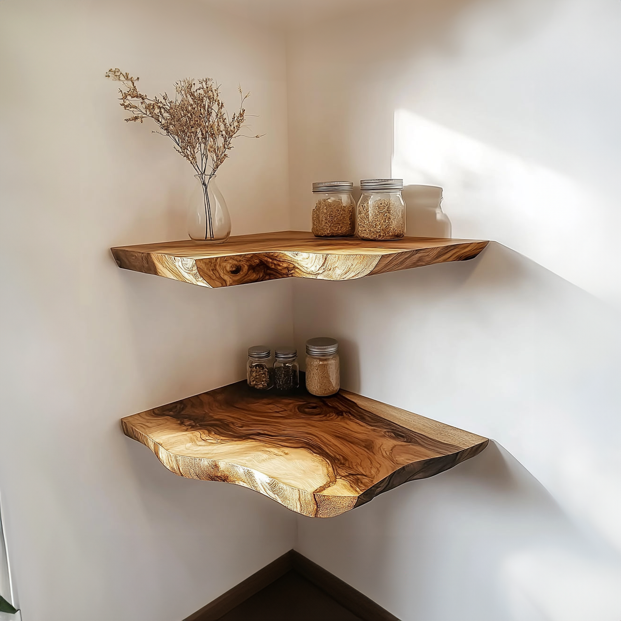 Rustic Live Edge Corner Wall Shelf Kitchen Or Dining Room SINLKIFL220