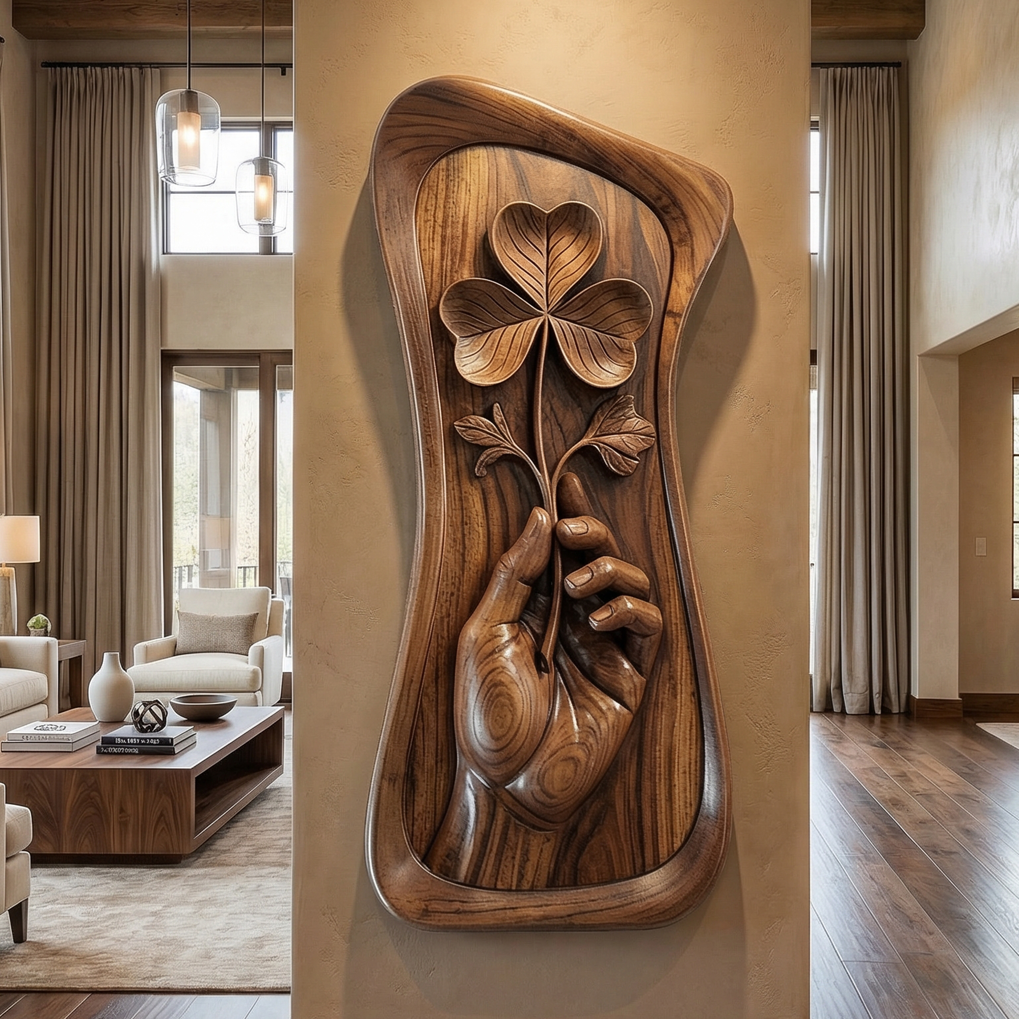 Mid Century Hand Carved Wood Sculpture Wall Art Living Room And Entryway SINLKIWD050