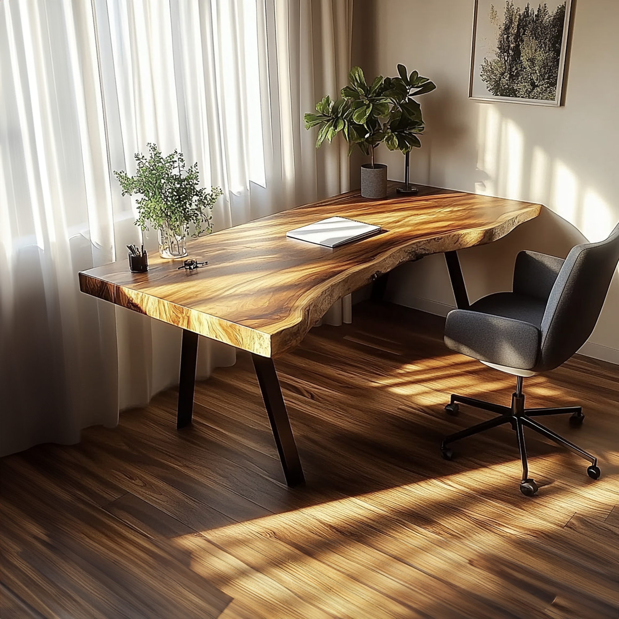 Rustic Live Edge Modern Desk Living Room And Office Space SINLKIDK015
