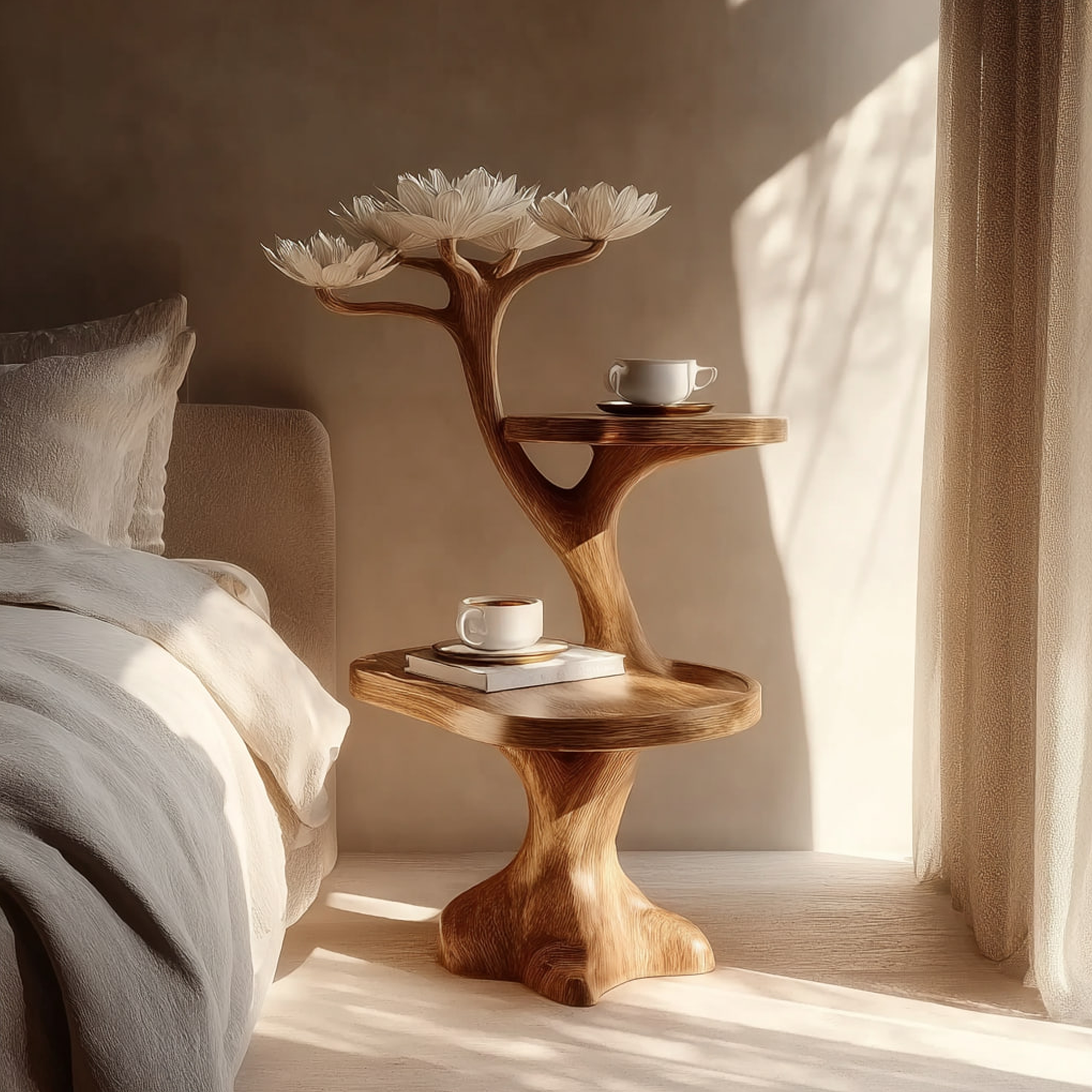 Rustic Sculptural Bedside Table Modern Bedroom Corner SINLKIBT165
