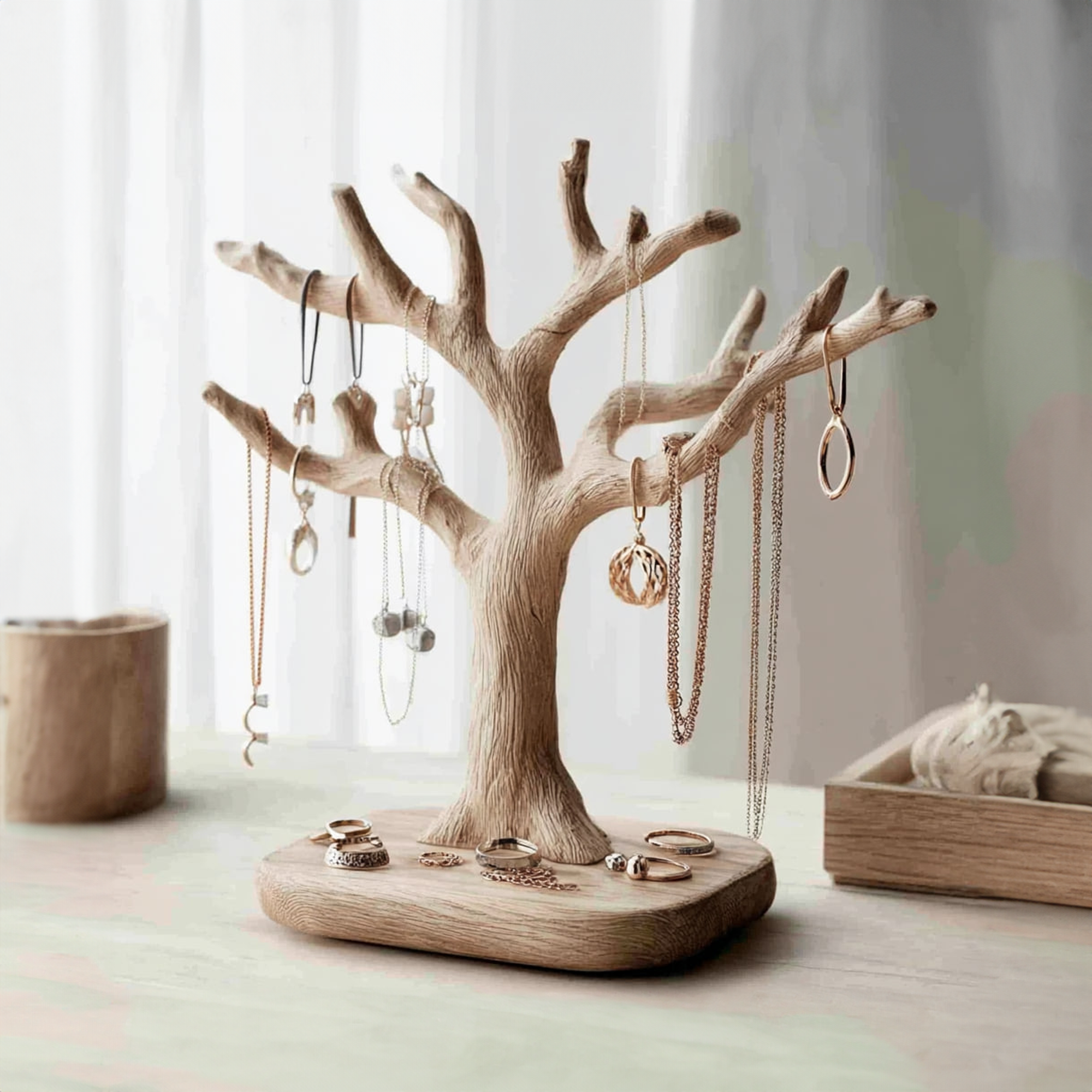 Rustic Solid Wood Jewelry Tree Organizer Handmade SINLKITJR004