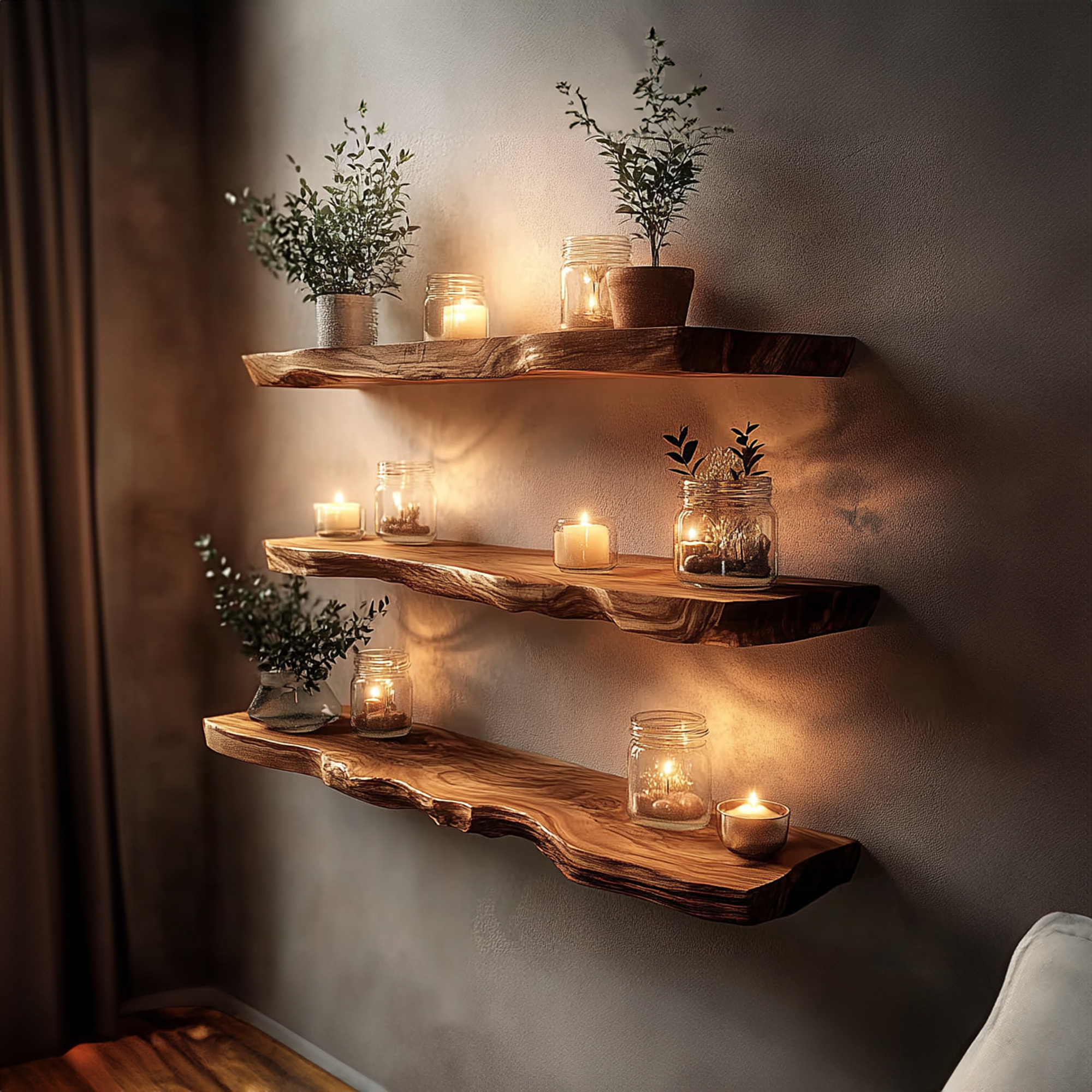 Rustic Live Edge Corner Floating Shelf Kitchen Or Living Room SINLKIFL221