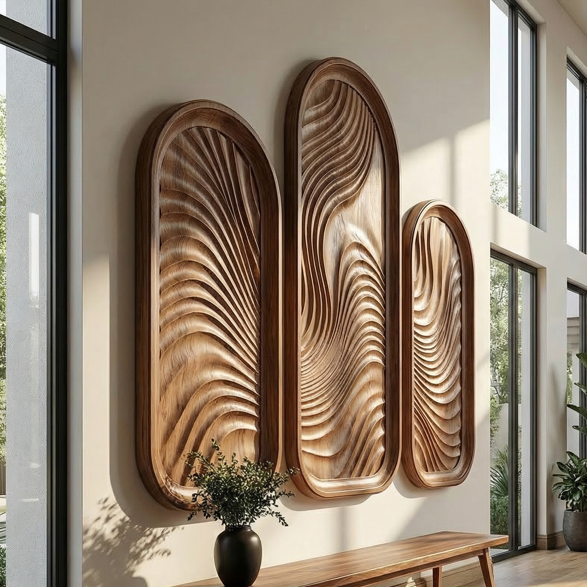 Modern Minimalist Wood Sculpture Wall Art Living Room And Hallway SINLKIWD051