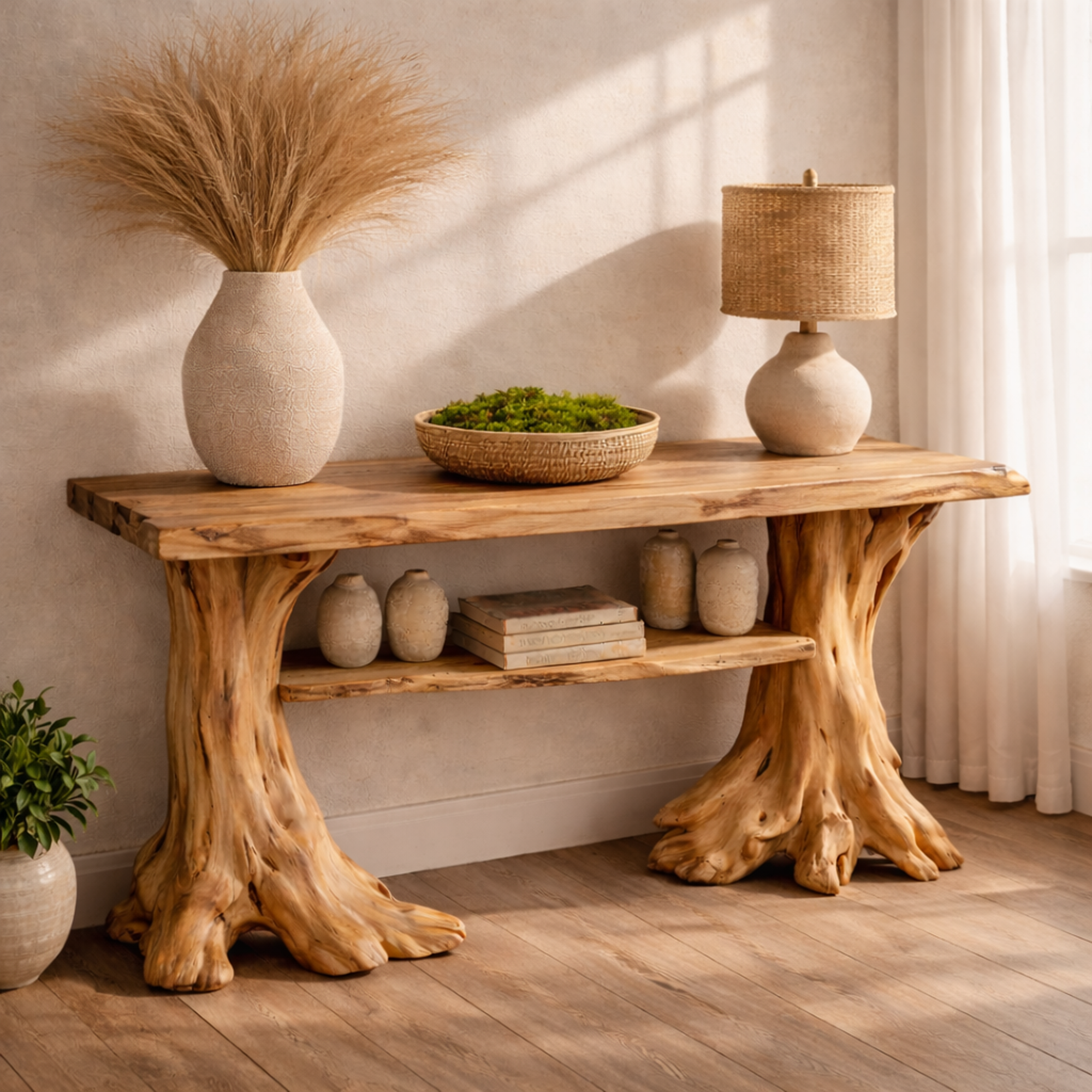 Organic Wood Console Table Tree Style Living Room SINLKICS482