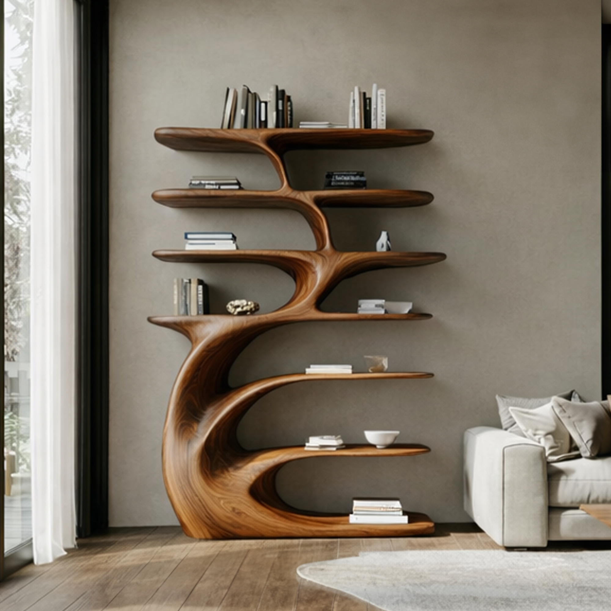 Rustic Nature Inspired Sculpted Storage Cabinet Solid Wood Living Room Interior Feature Furniture SINLKISC448