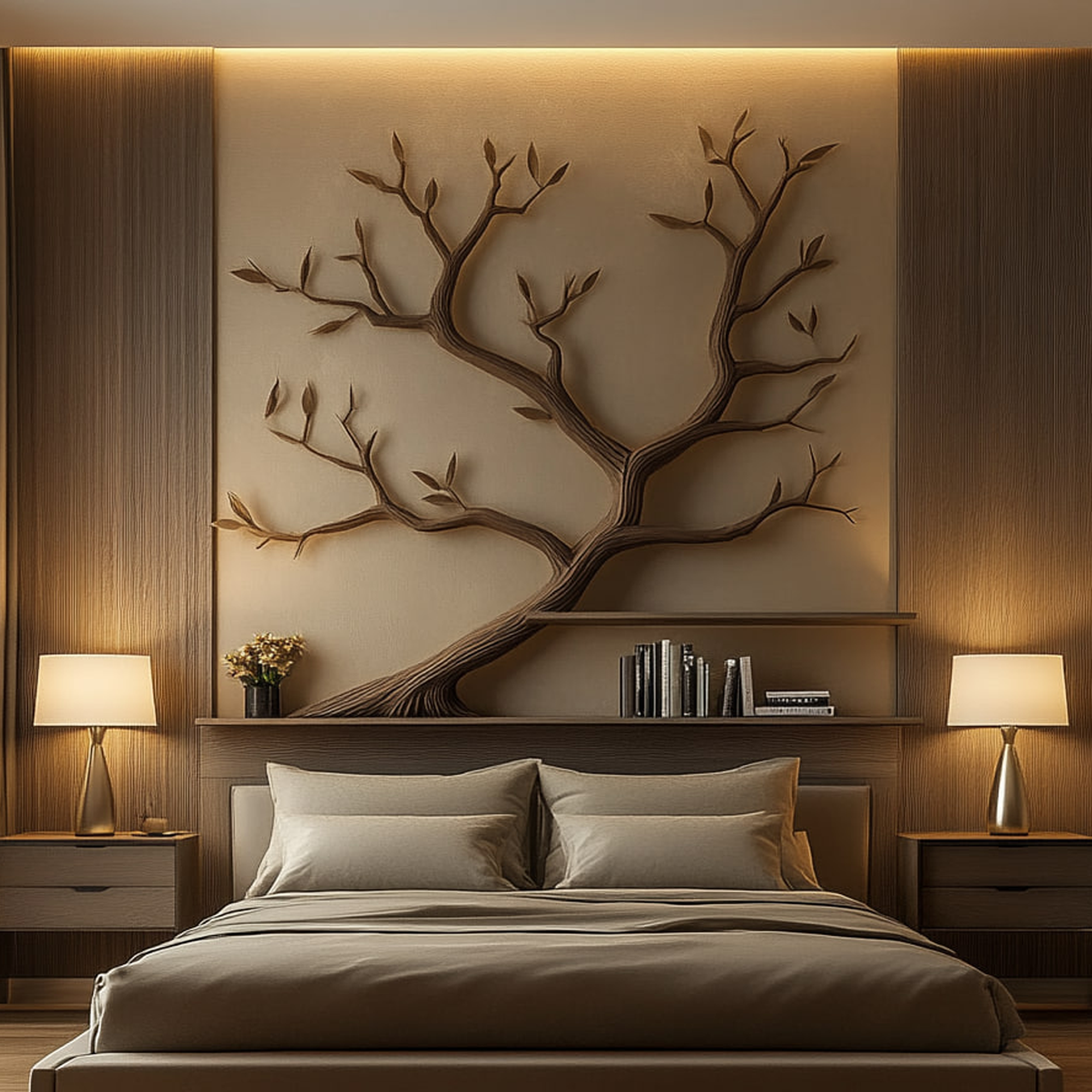 Mid Century Organic Tree Bookshelf Bedroom Wall Design SINLKITBS086