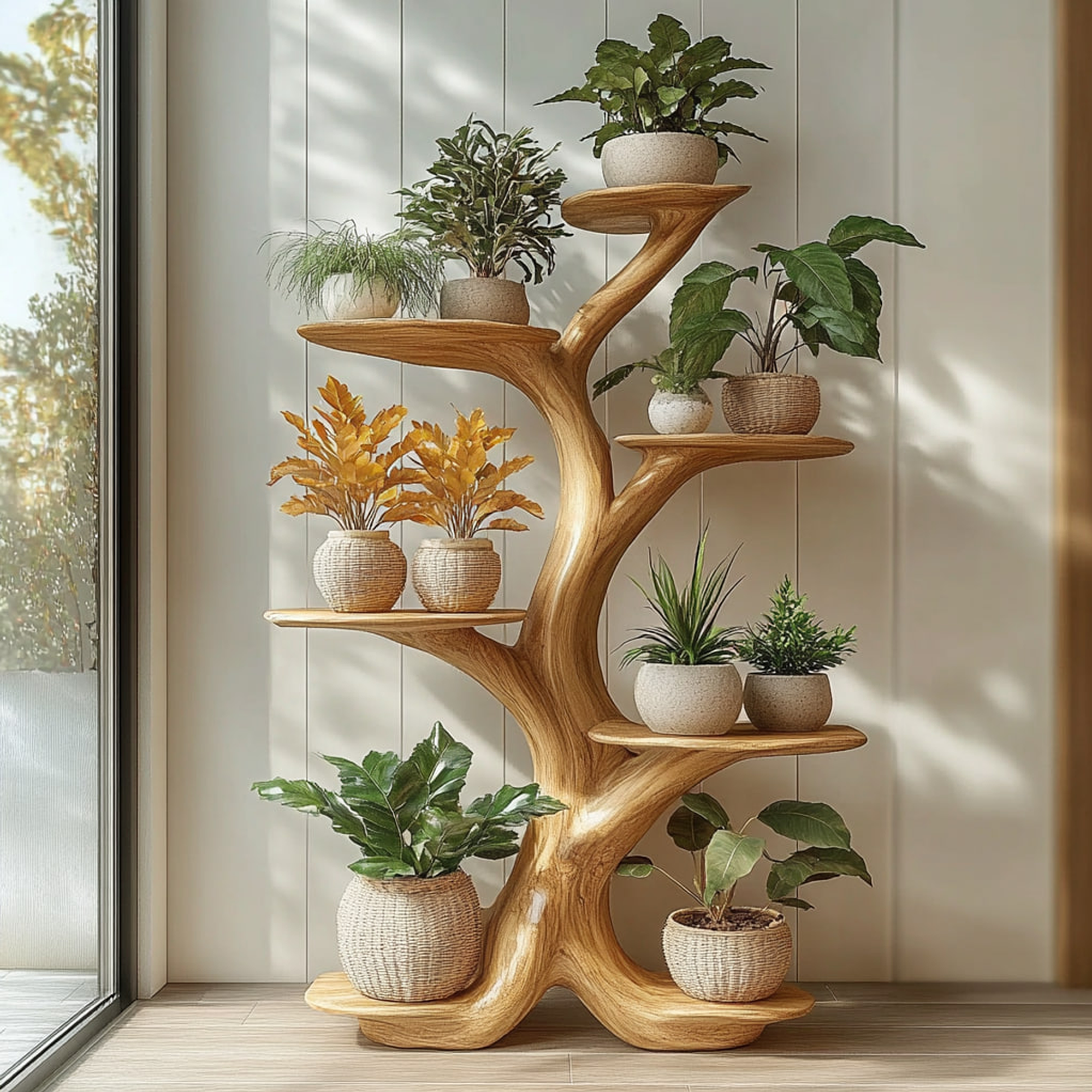 Rustic Tree Plant Shelf Organic Multi-Level Display Home Interior Decor SINLKITT093