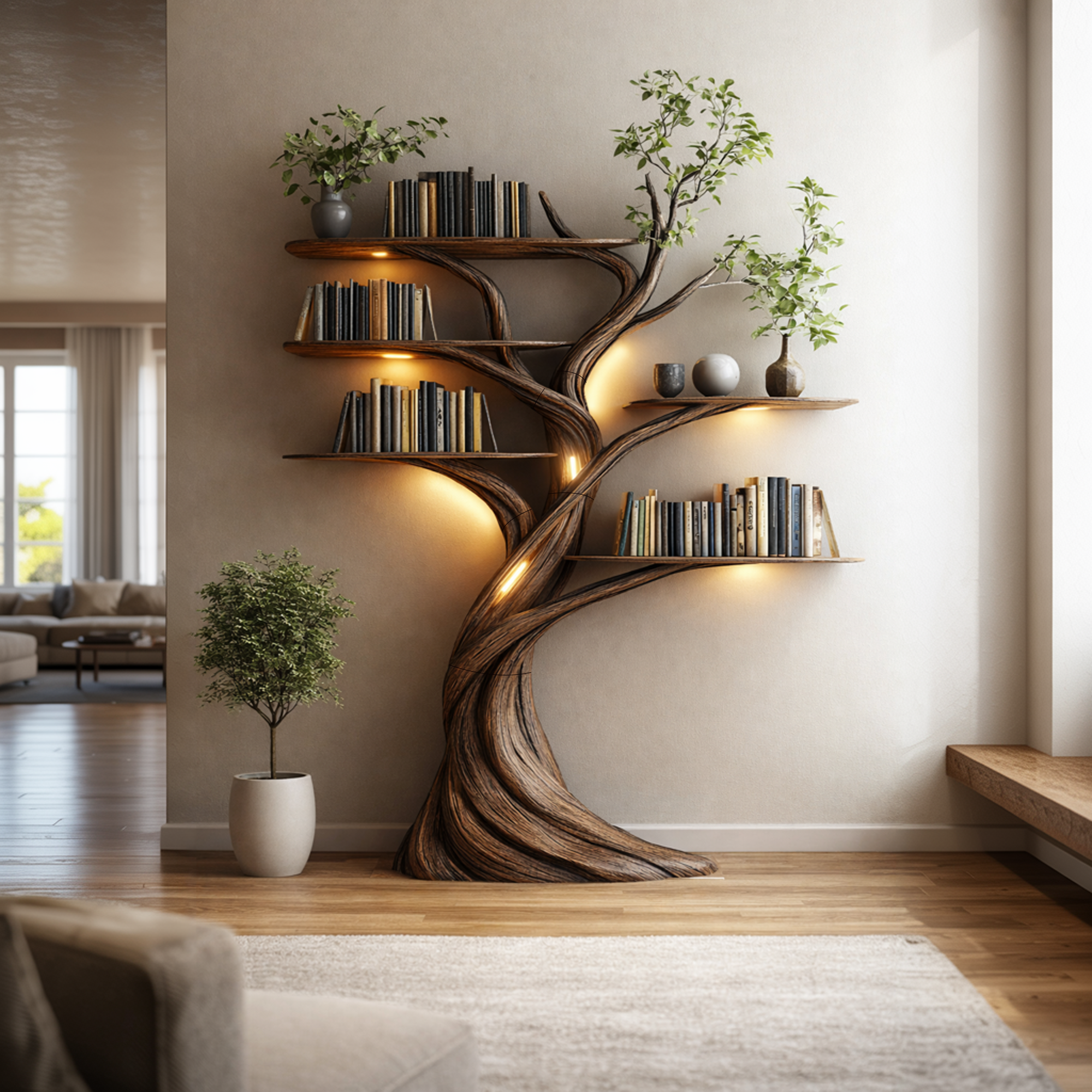 Rustic Tree Bookshelf Contemporary Living Room SINLKITB639