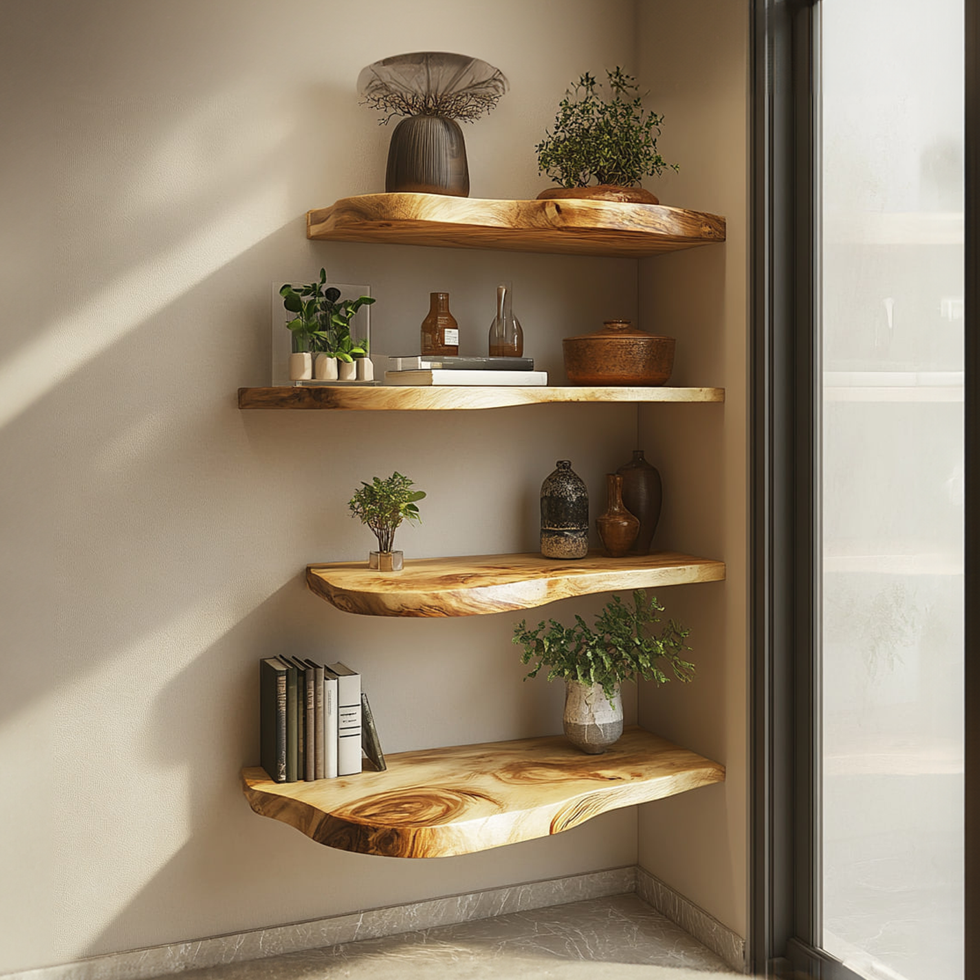 Rustic Live Edge Display Shelf Living Room Or Dining Room SINLKIFL259