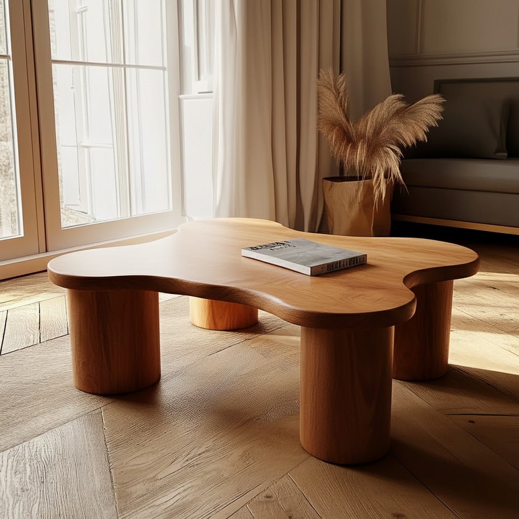 Mid Century Natural Wood Coffee Table Living Room SINLKICF269