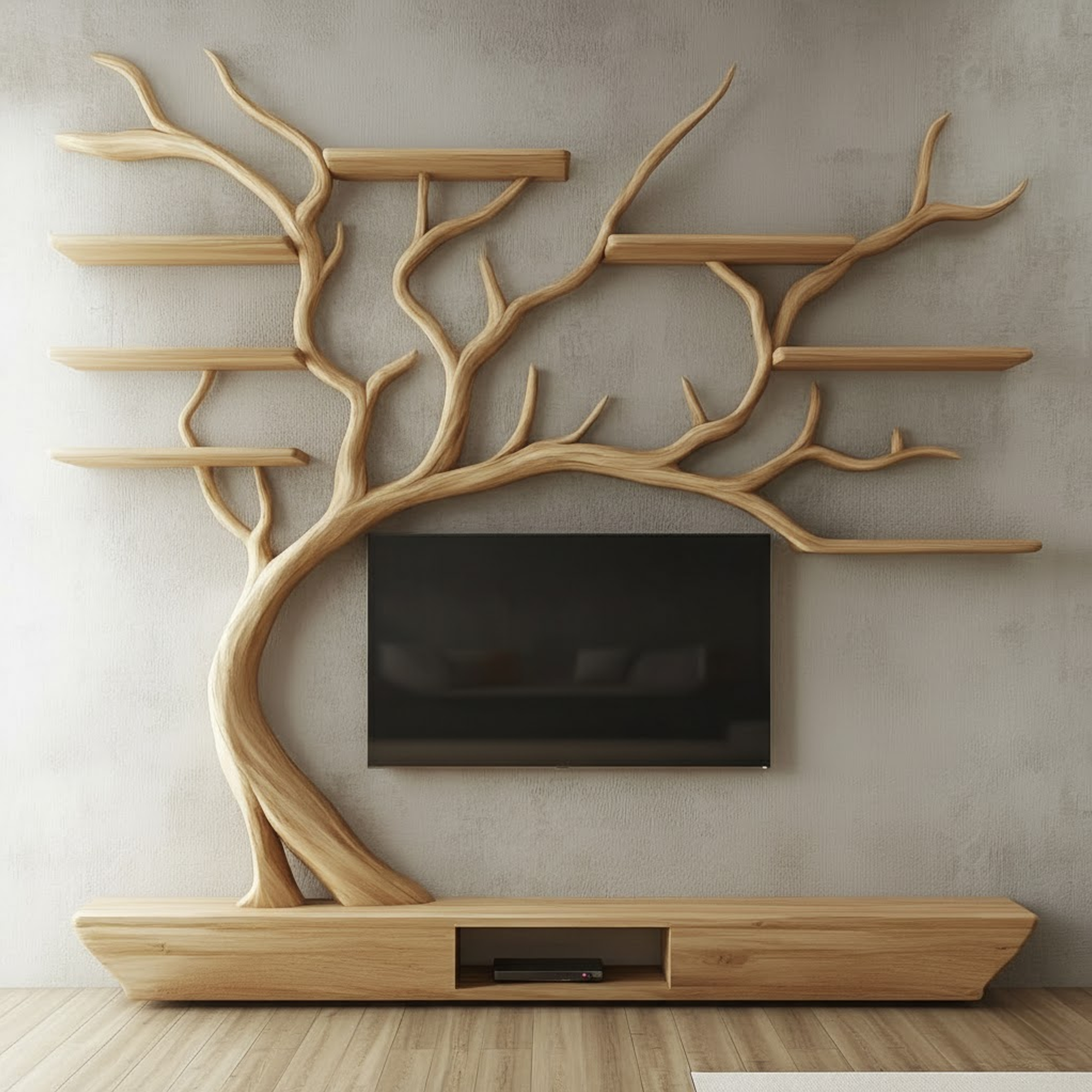 Rustic Tree TV Shelf Organic Home Decor SINLKITB554