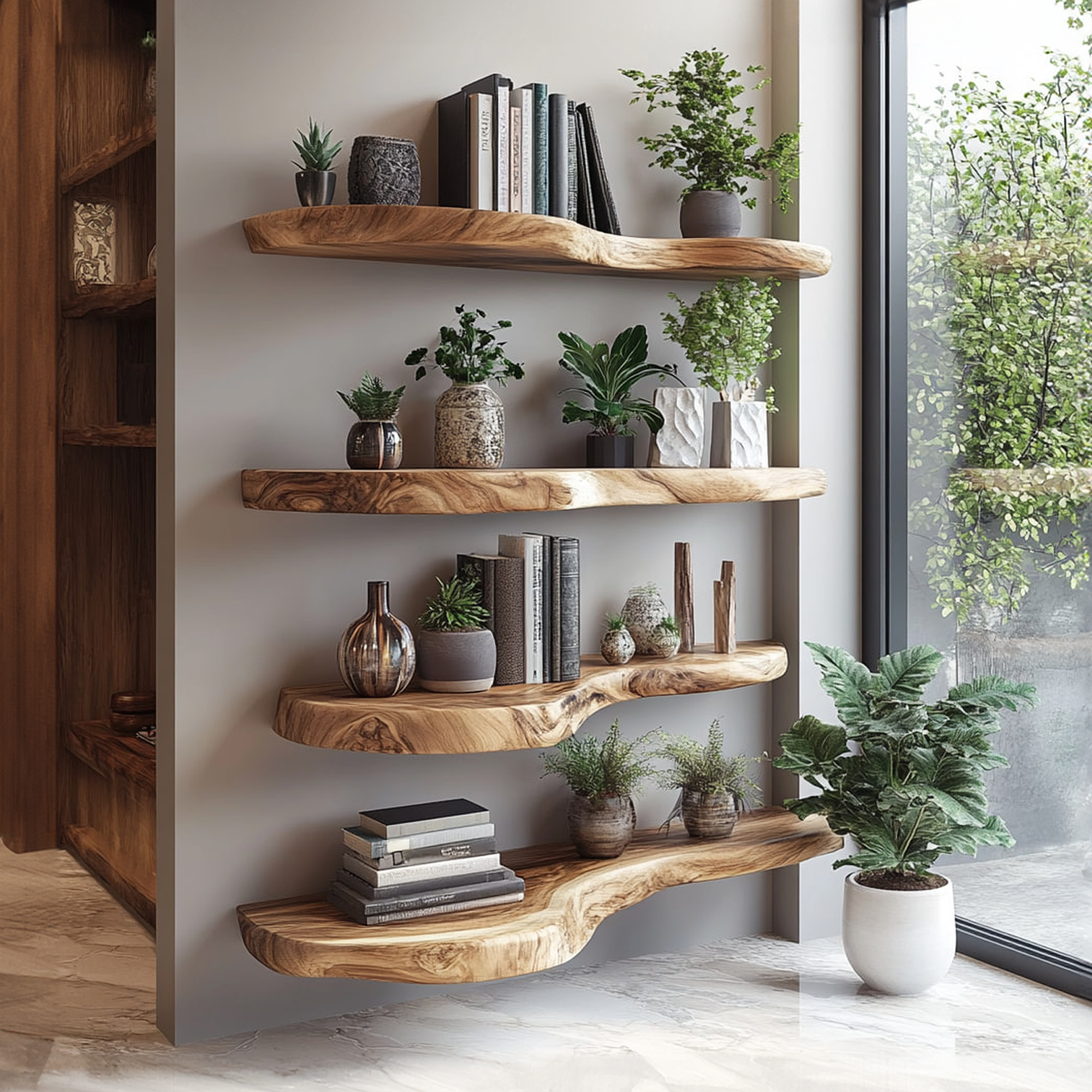 Rustic Live Edge Floating Bookshelf Living Room Or Office SINLKIFL263