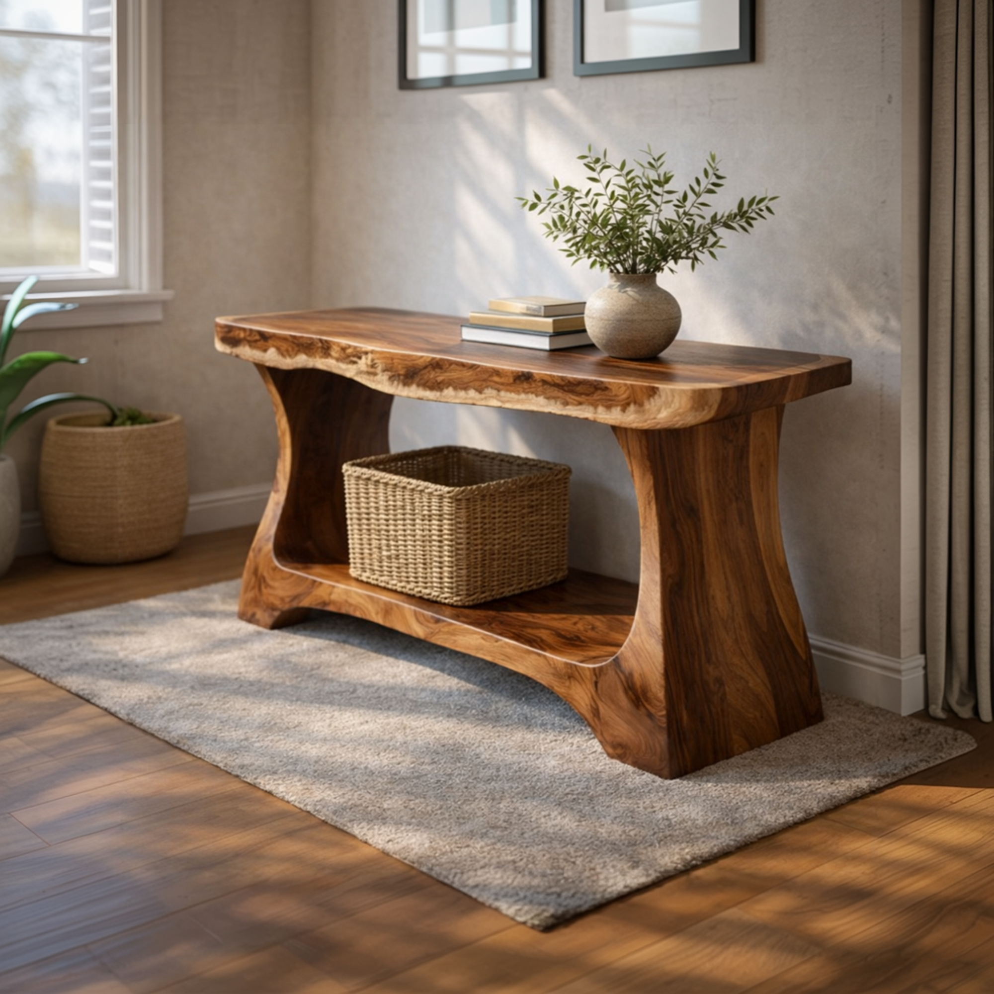 Rustic Modern Console Shelf With Arched Sculptural Base For Living Room Interior SINLKICS469