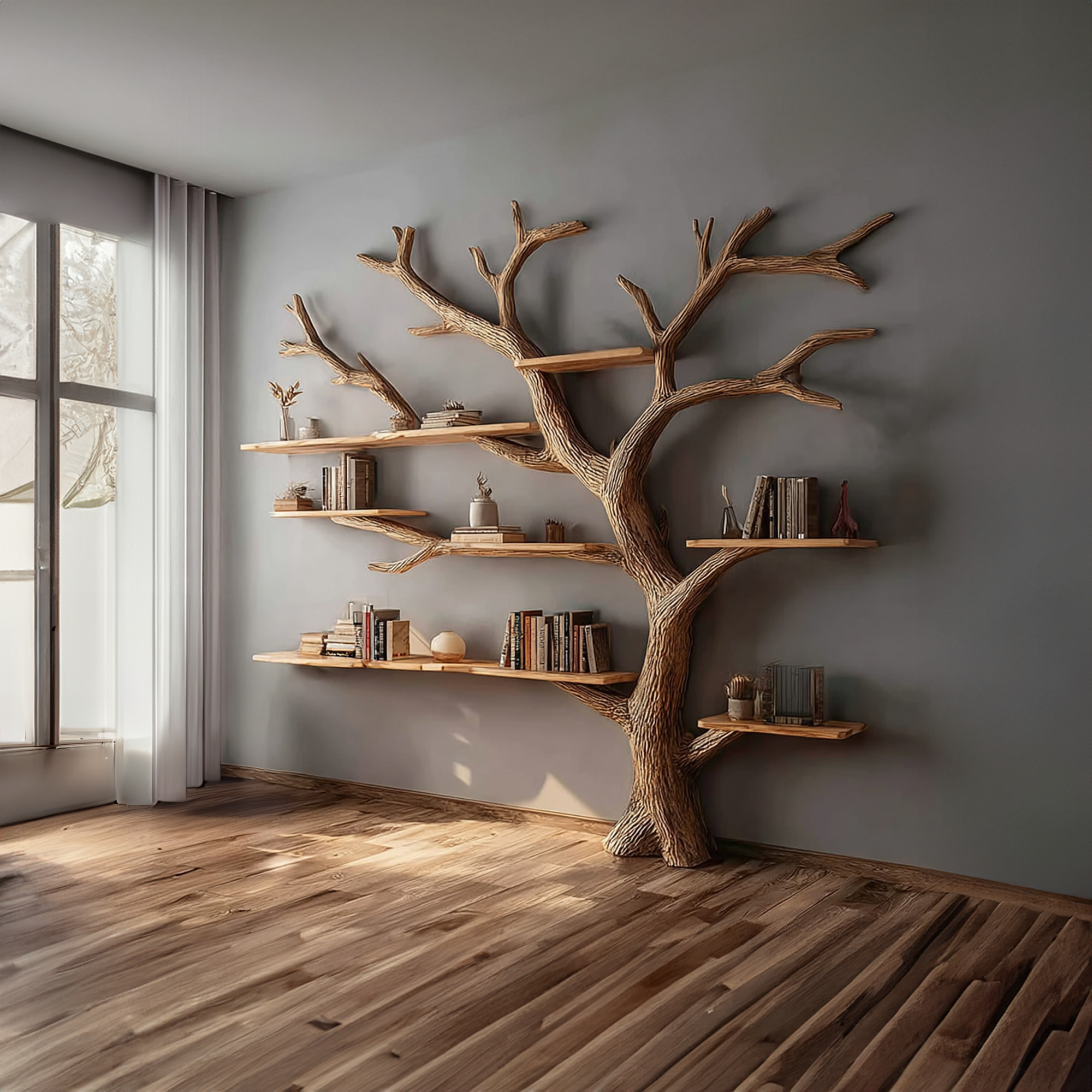 Rustic Artistic Tree Shelf Living Room Statement Decor SINLKITB325