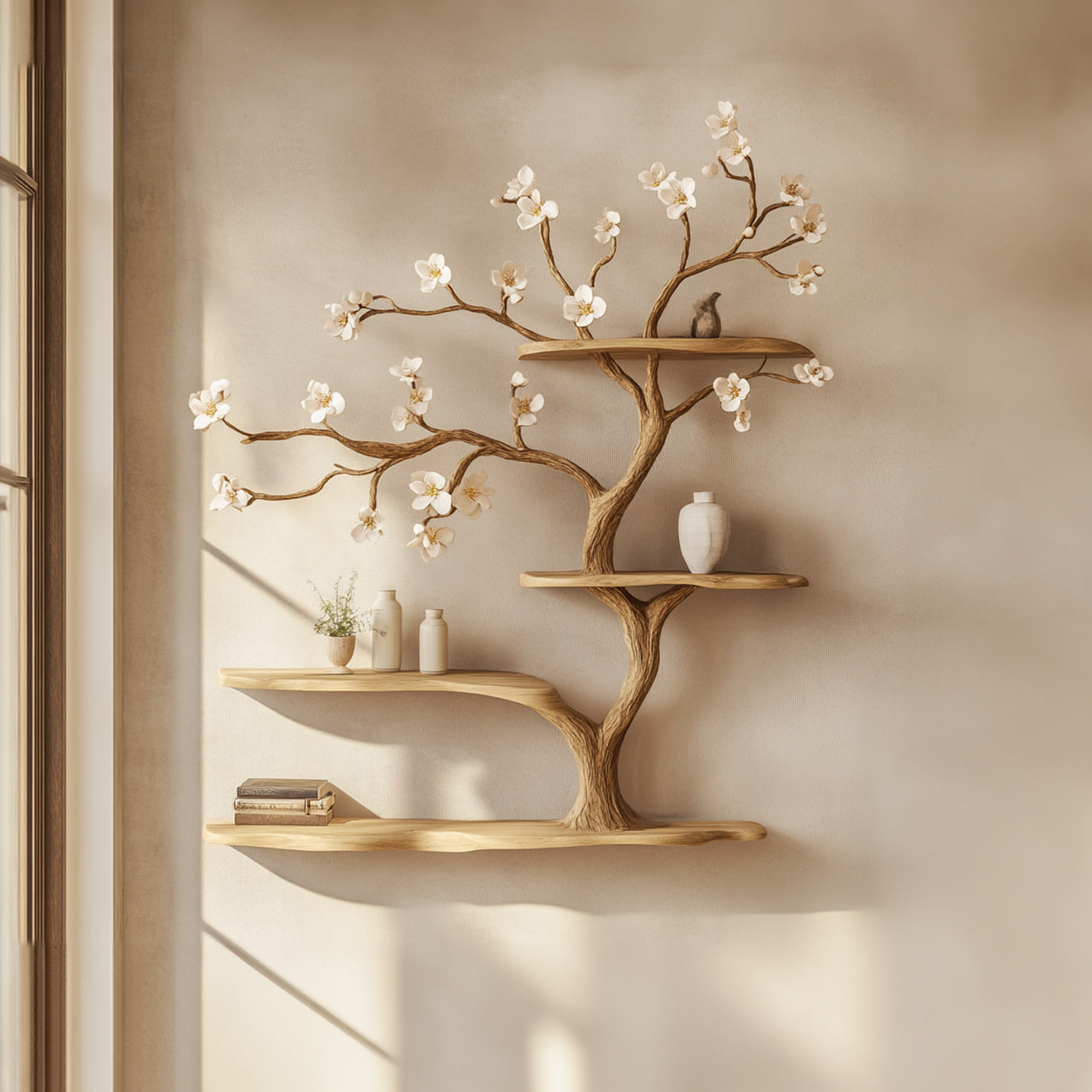 Rustic Tree Flower Shelf Artistic Bedroom Or Living Room SINLKITBS080