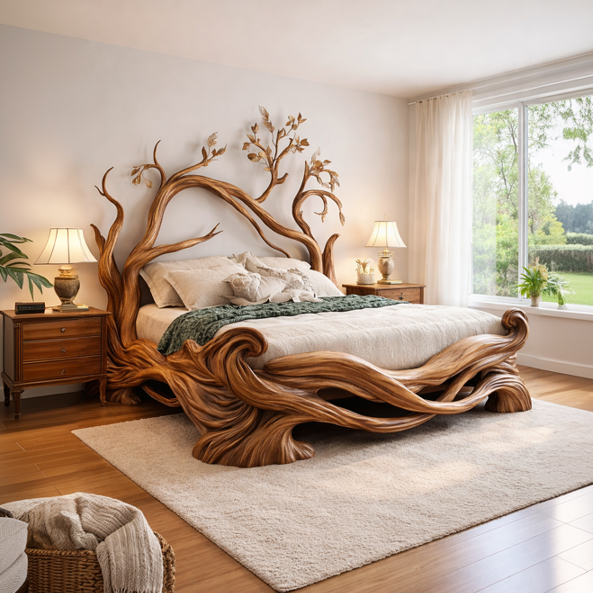 Rustic Natural Timber Bed Bedroom SINLKIWB087