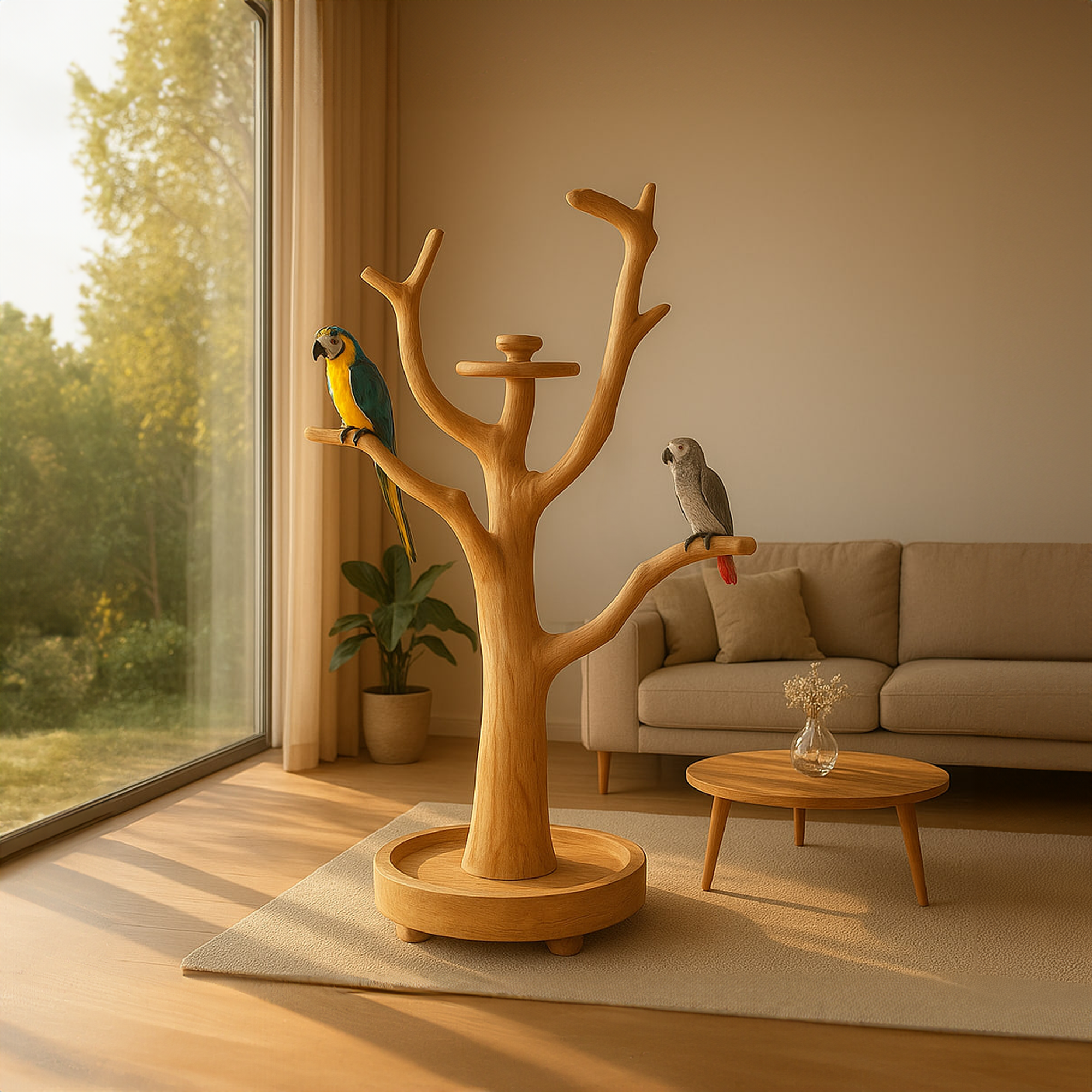 Rustic Parrot Tree Stand Wooden Perch Furniture SINLKITT067
