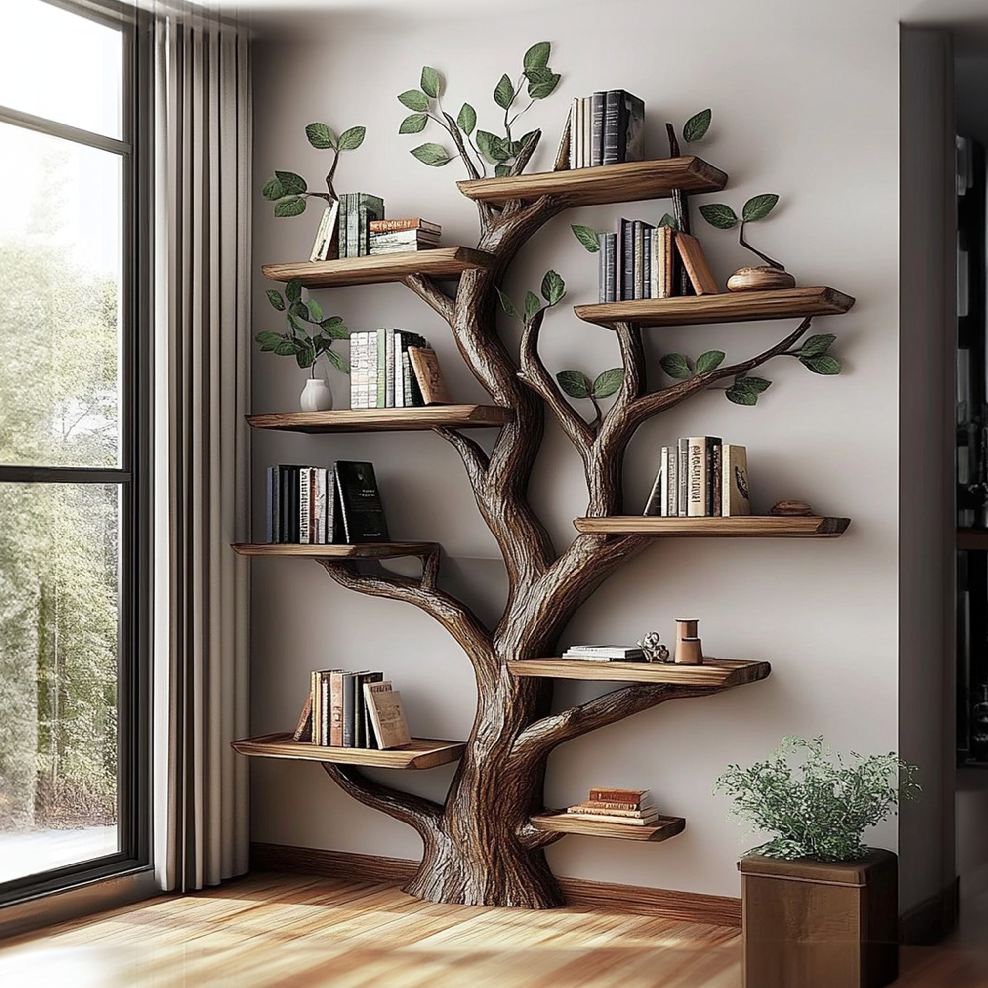 Rustic Solid Wood Tree Bookshelf For Living Room Or Study Room SINLKITB527