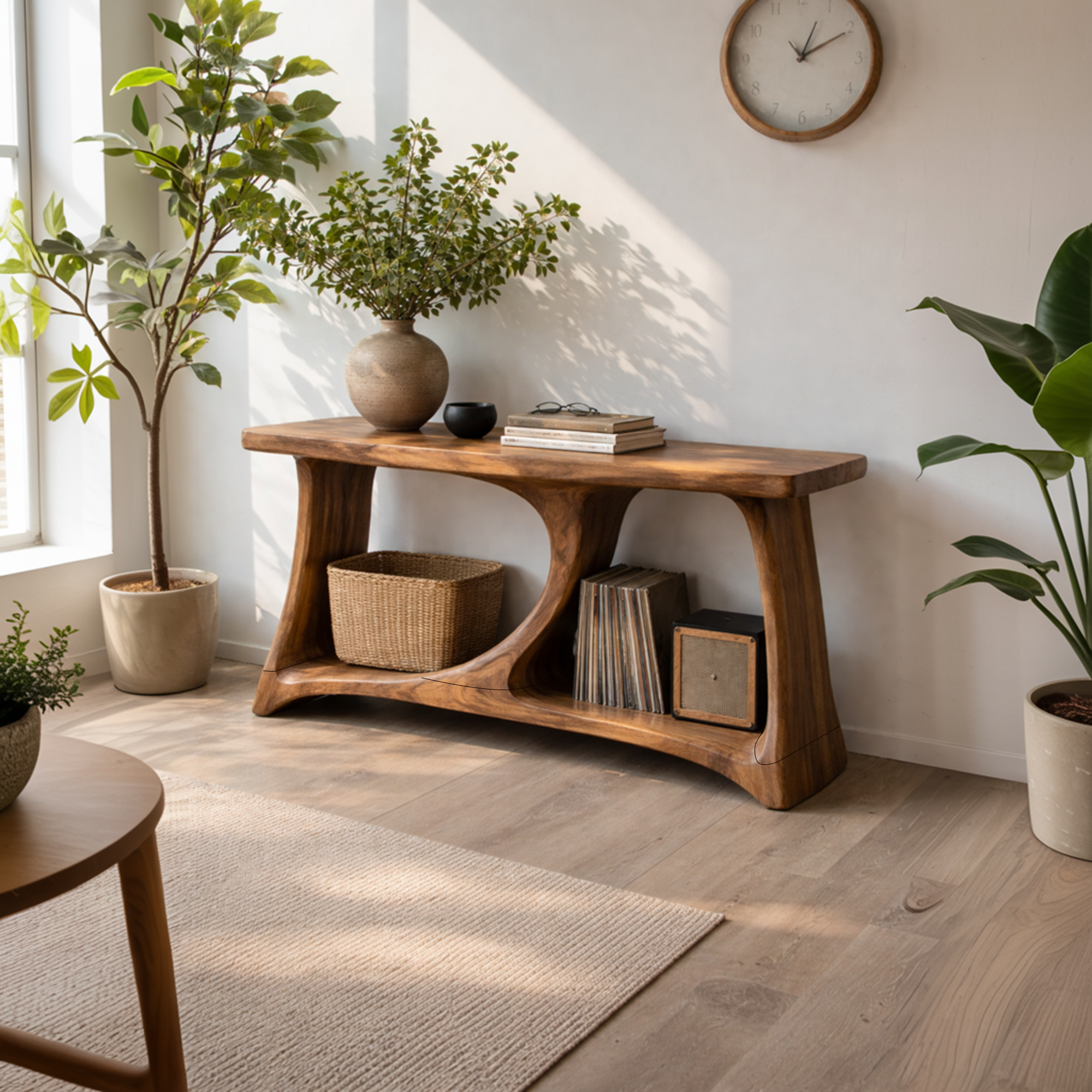 Rustic Sculptural Wood Console Table Organic Tree Inspired Design For Living Room SINLKICS449