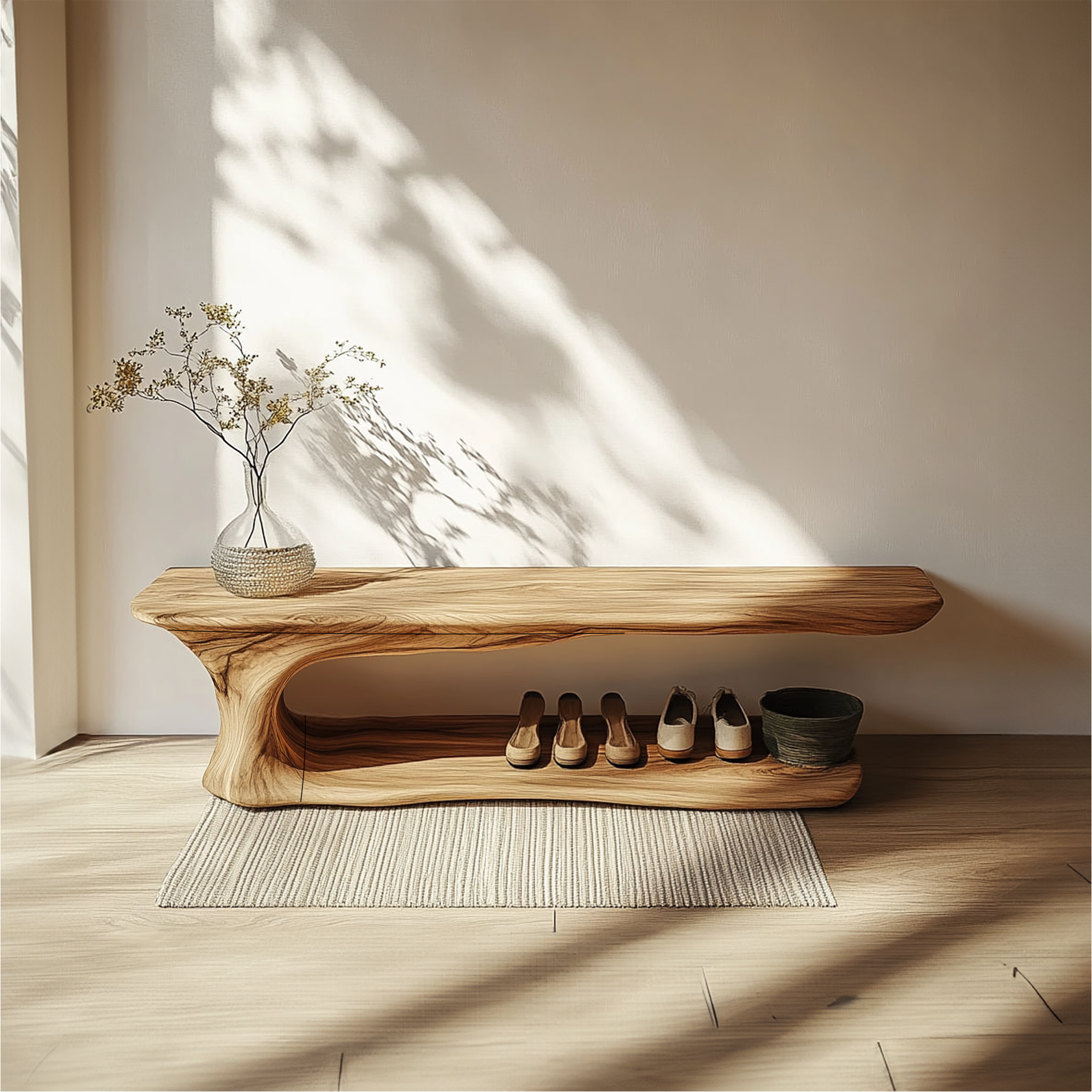 Rustic Natural Edge Wooden Shoe Bench Entry Hall SINLKISB054