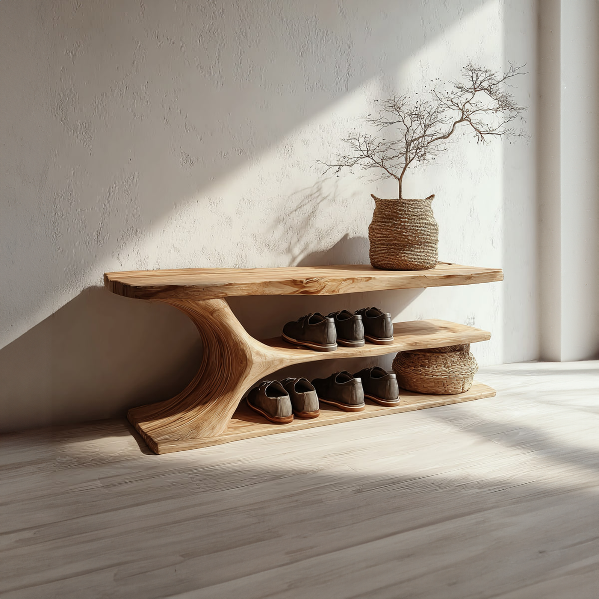 Mid Century Solid Wood Shoe Bench For Hallway SINLKISB059