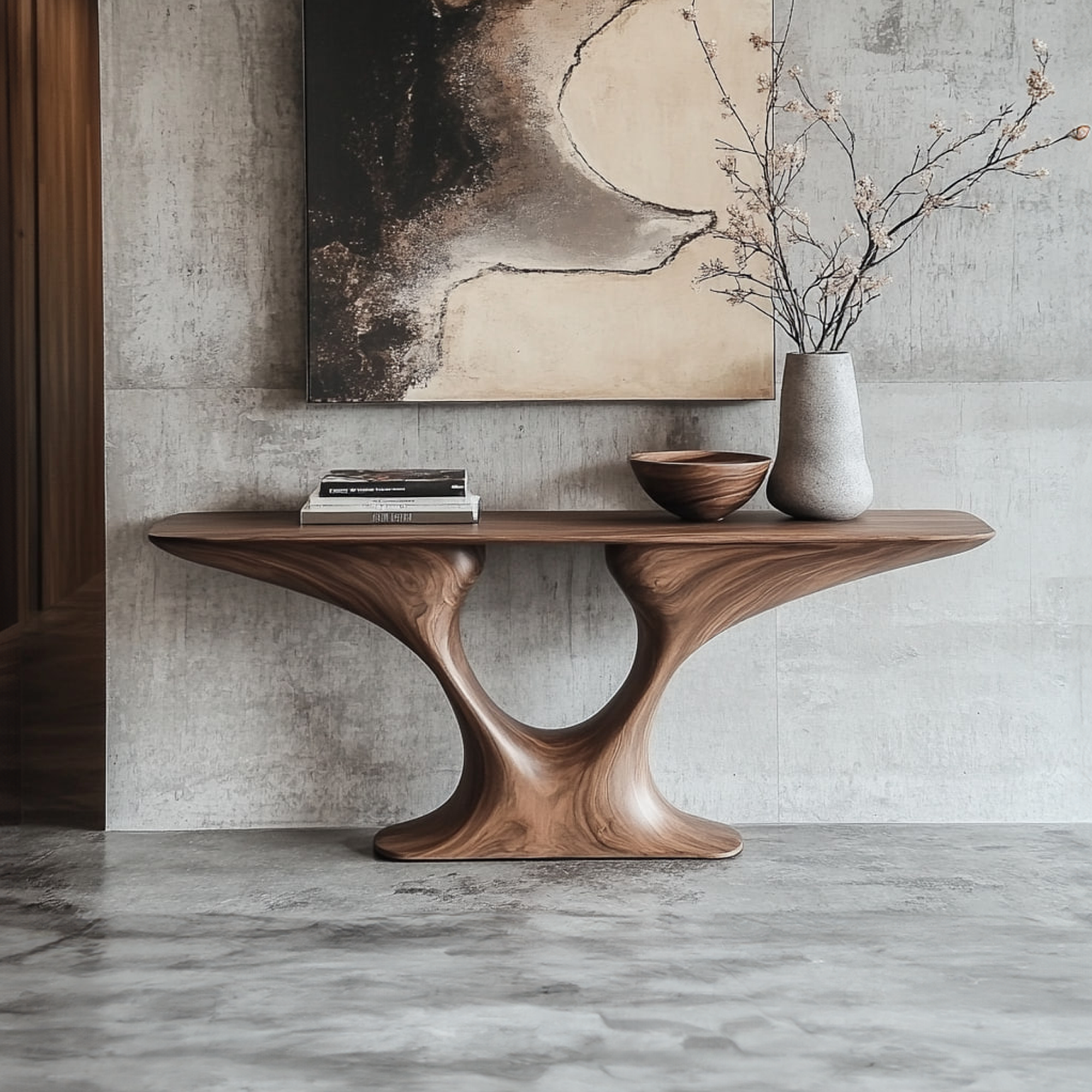 Rustic Entry Table Smooth Sculptural Form Luxury Welcome Area SINLKICS329