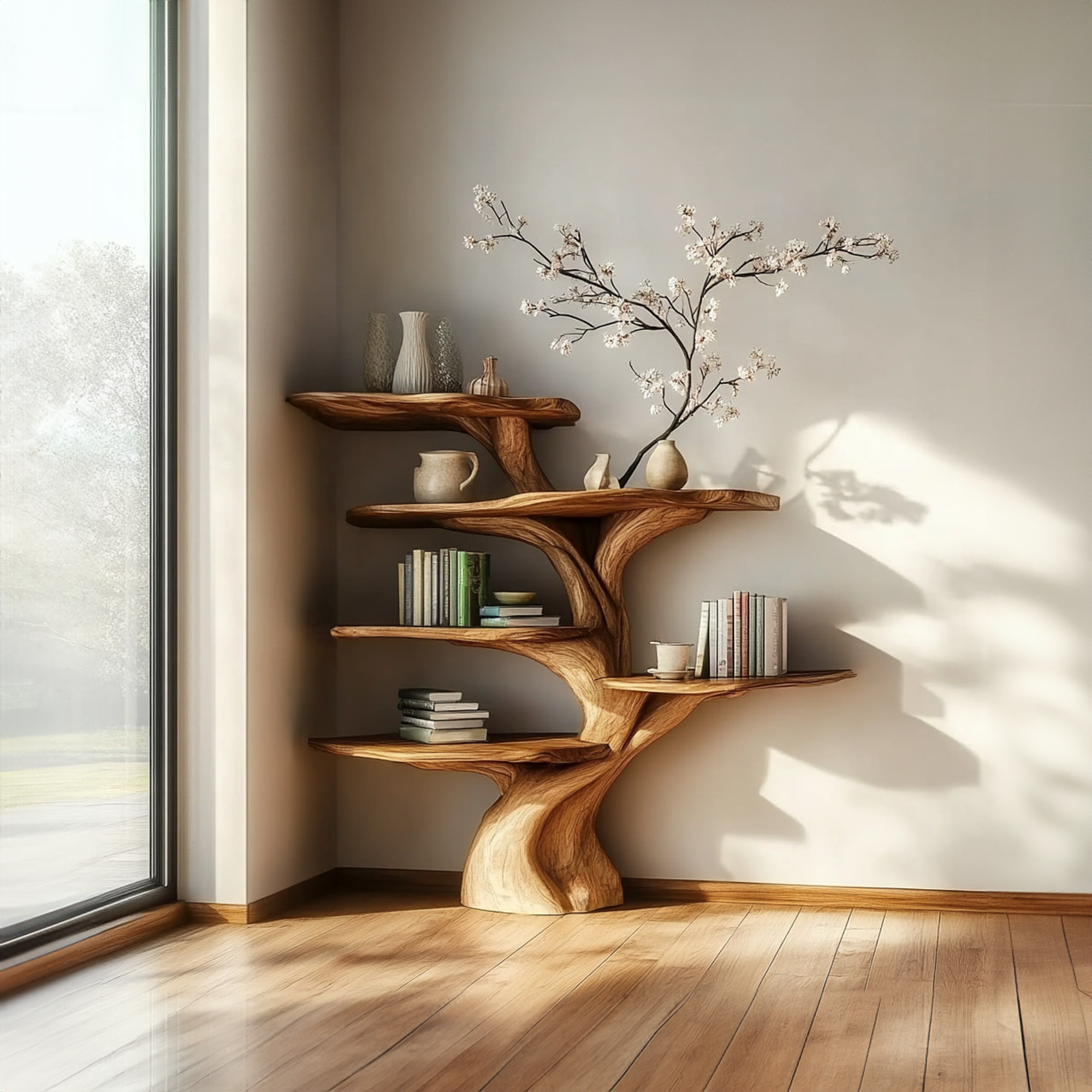 Rustic Tree Bookshelf Living Room Wall Display SINLKITB462