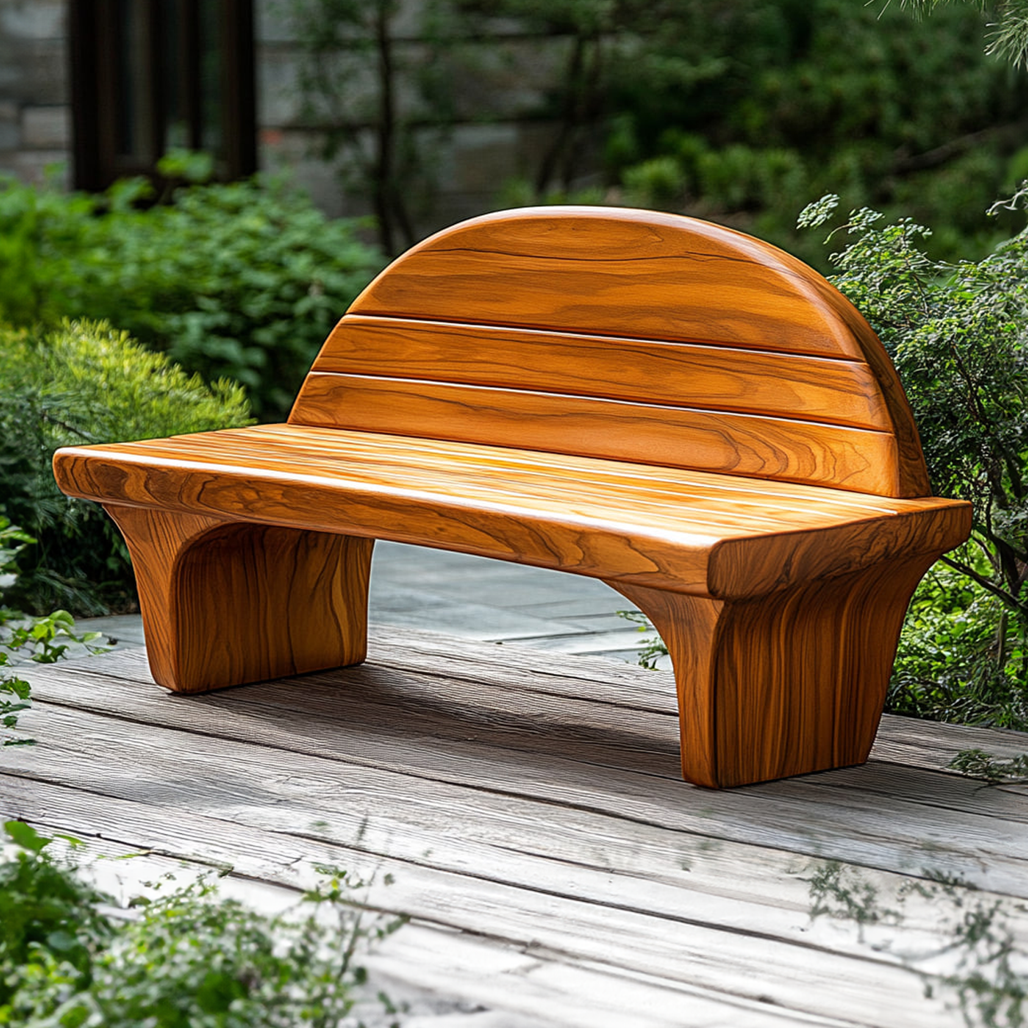 Sculptural Modern Artistic Wood Bench Outdoor SINLKIRS043