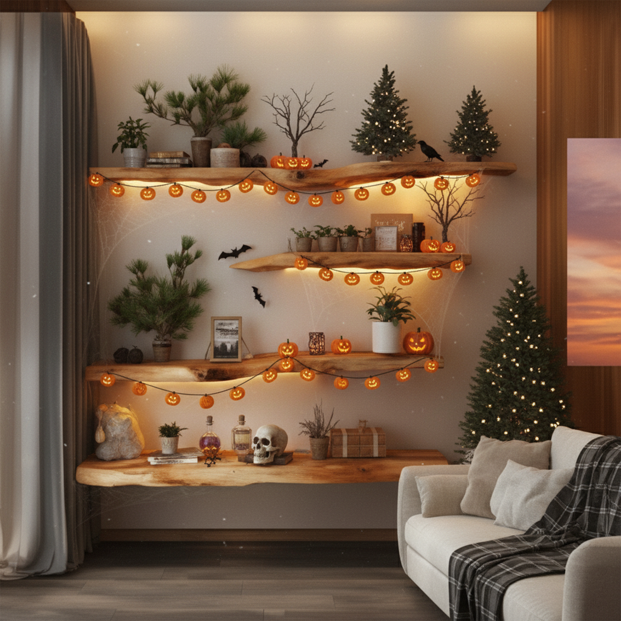 Rustic Floating Wall Shelves Halloween Decor Living Room SINLKIHW032