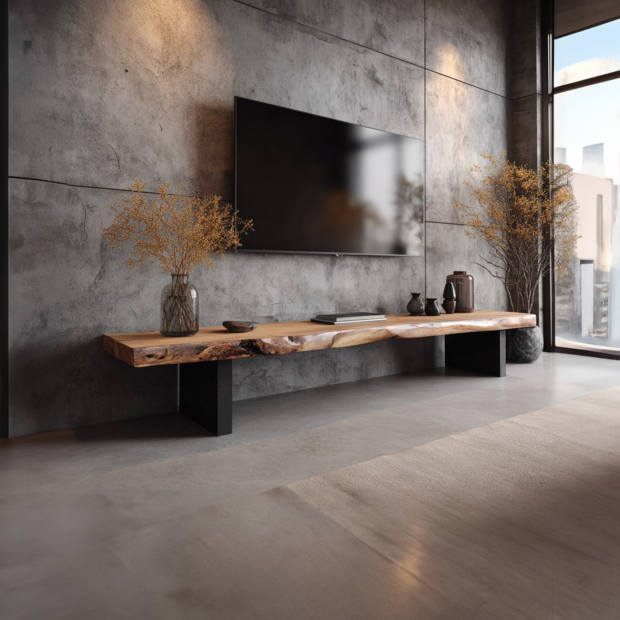 Mid Century Modern TV Stand Natural Wood Console Premium Bedroom SINLKICS332