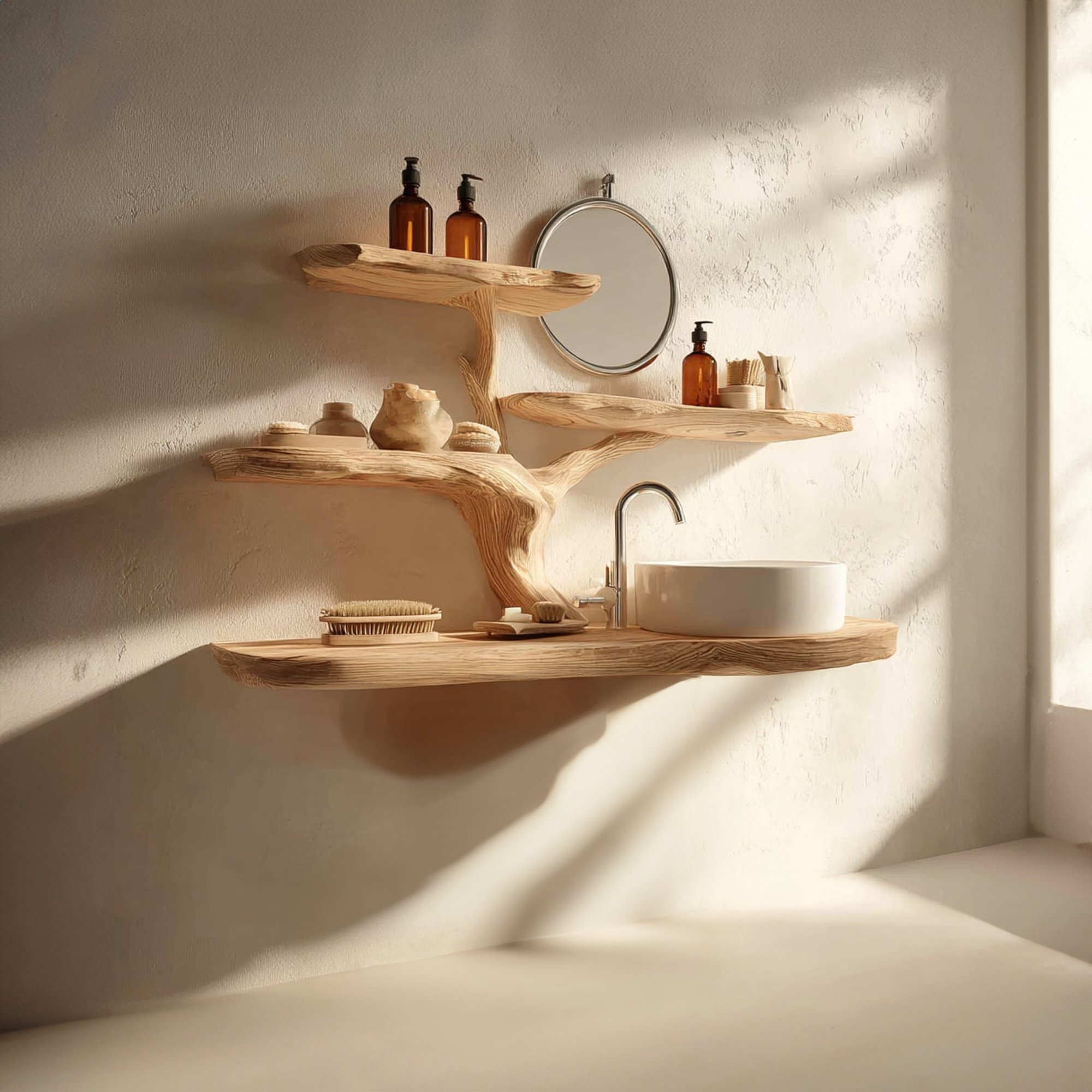 Rustic Natural Tree Wall Vanity Bathroom Or Wellness Space SINLKITBB011