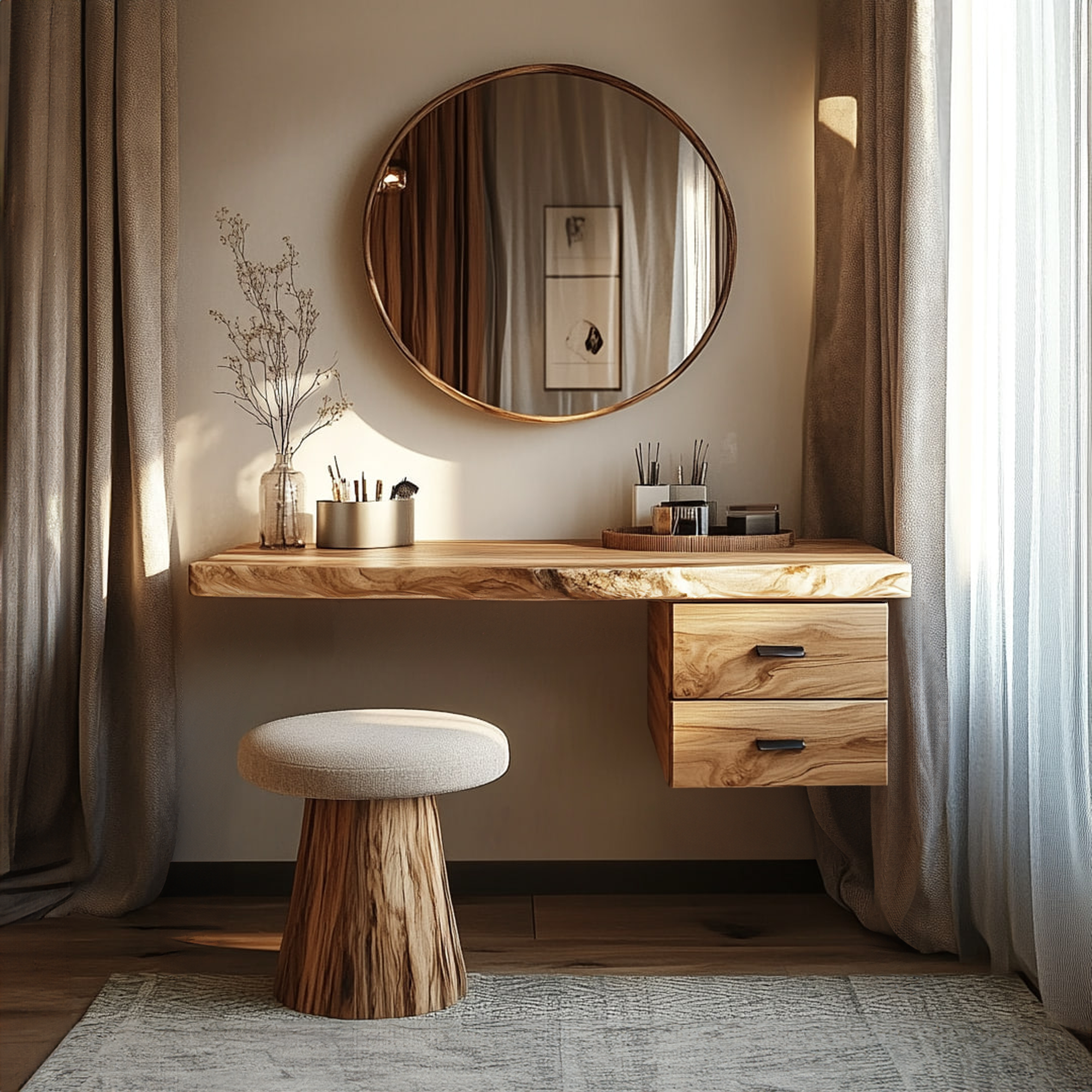 Modern Organic Solid Wood Dressing Table Bedroom Floating Vanity Desk SINLKIFL241