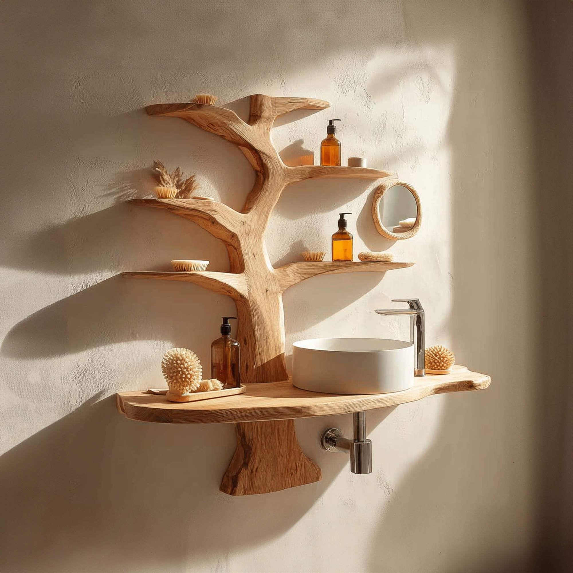 Rustic Wall Mounted Tree Shelf Bathroom Or Powder Space SINLKITBB013