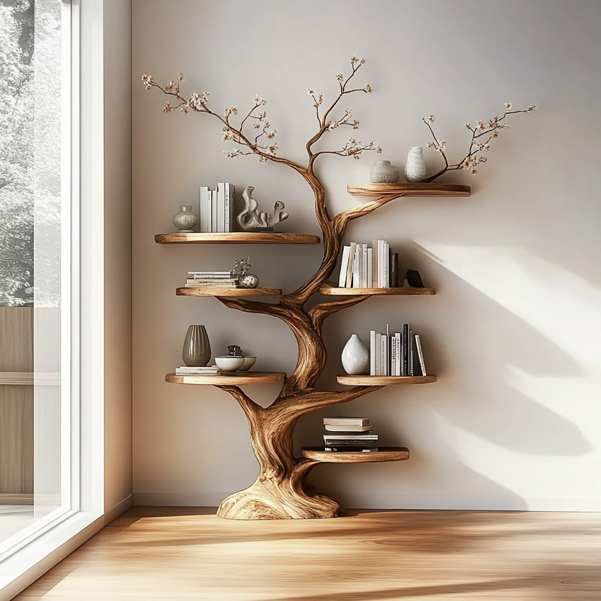 Rustic Tree Display Shelf Living Room Bedroom Artistic Unit SINLKITB463