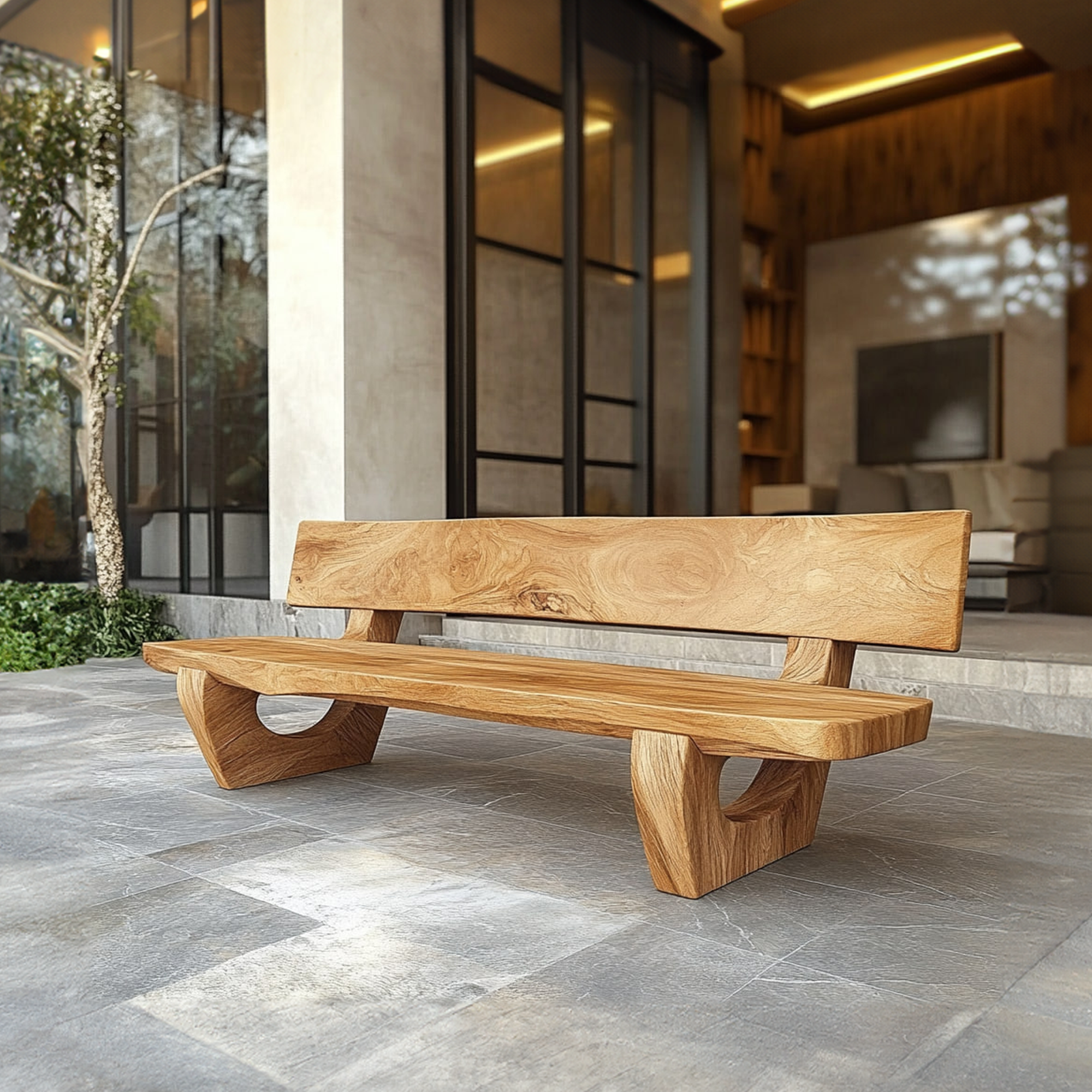 Rustic Sculptural Bench For Living Room Or Entryway SINLKIRS050