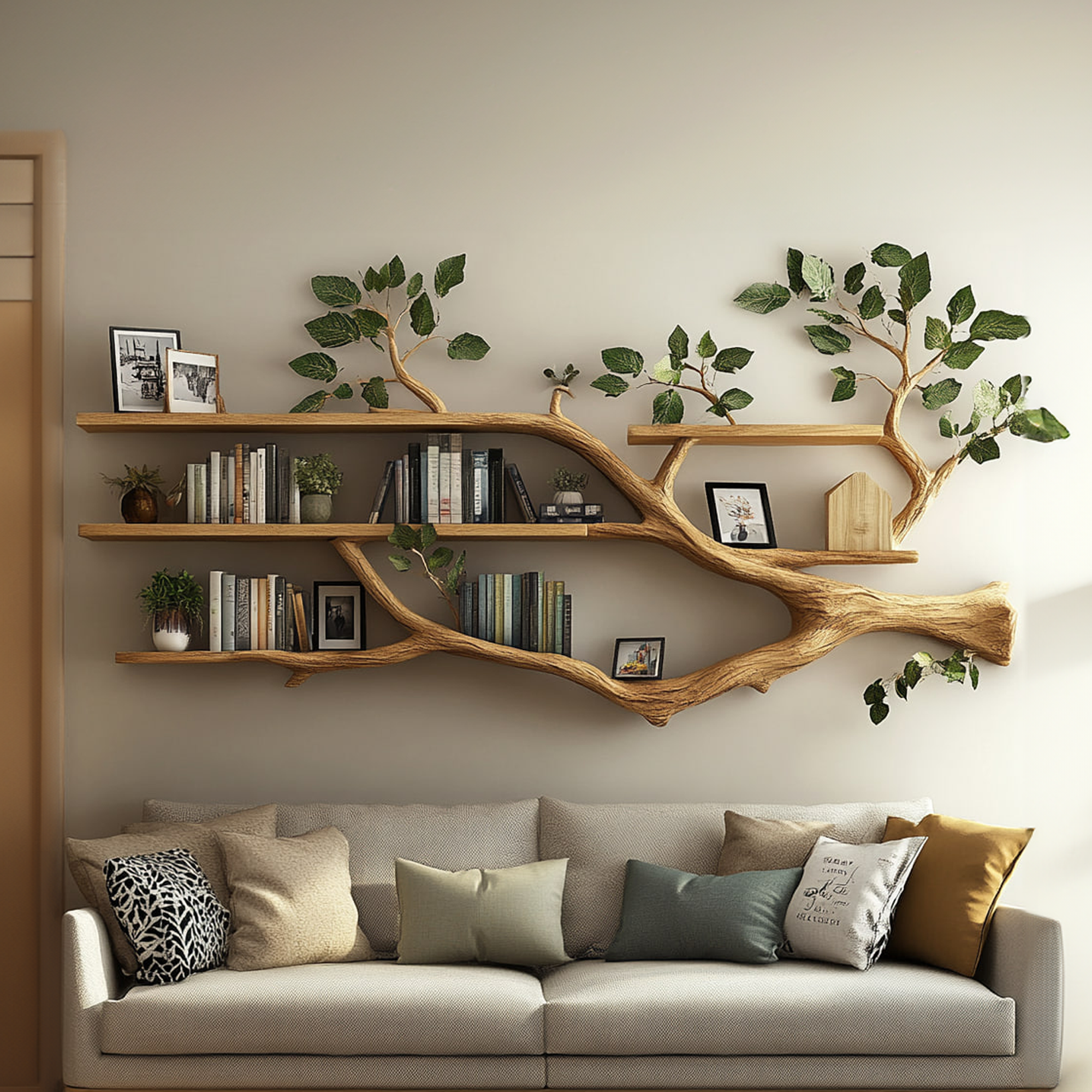 Rustic Tree Branch Shelf Modern Living Room Style SINLKITBS056