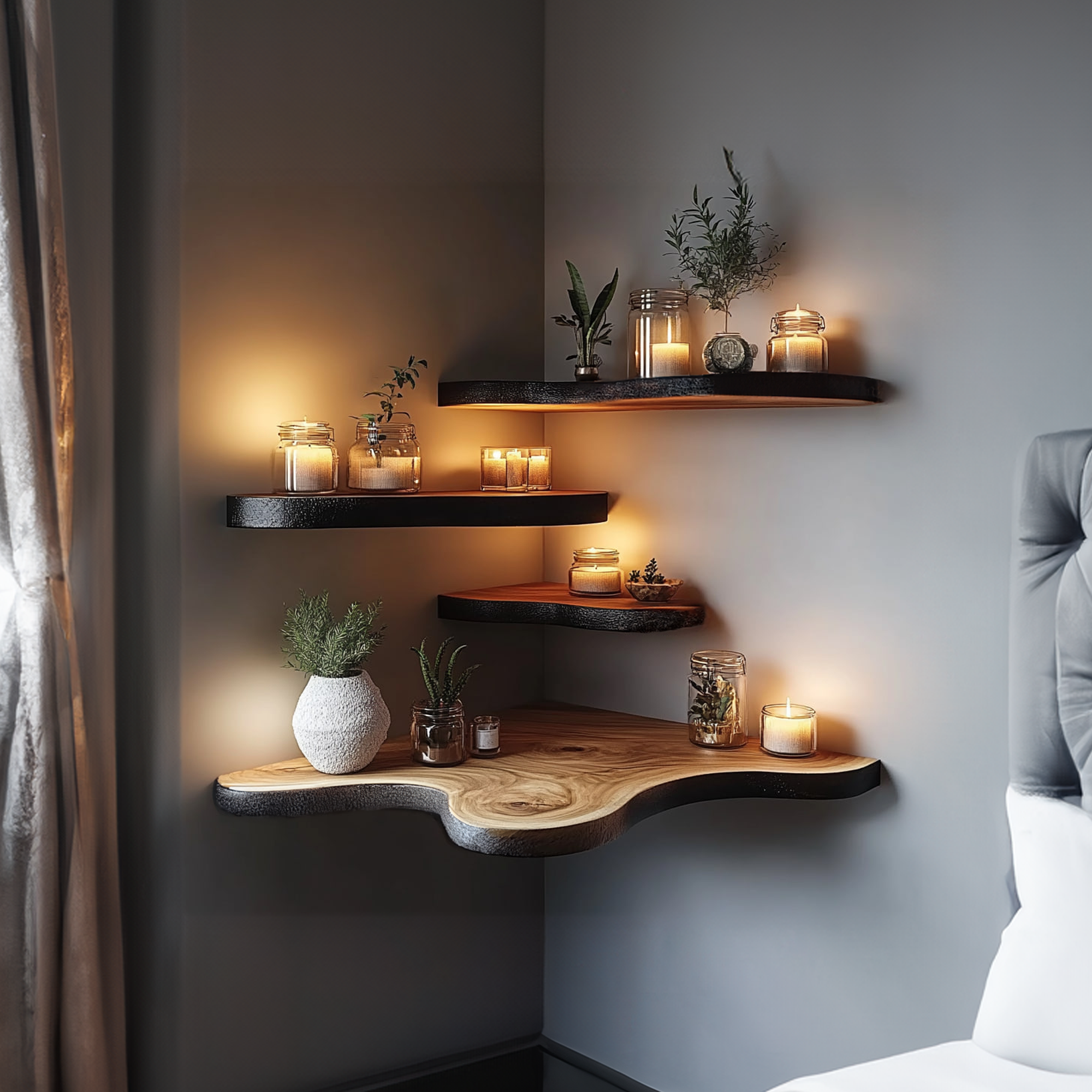 Rustic Live Edge Floating Corner Shelf Handmade For Cozy Home Decor SINLKIFL310