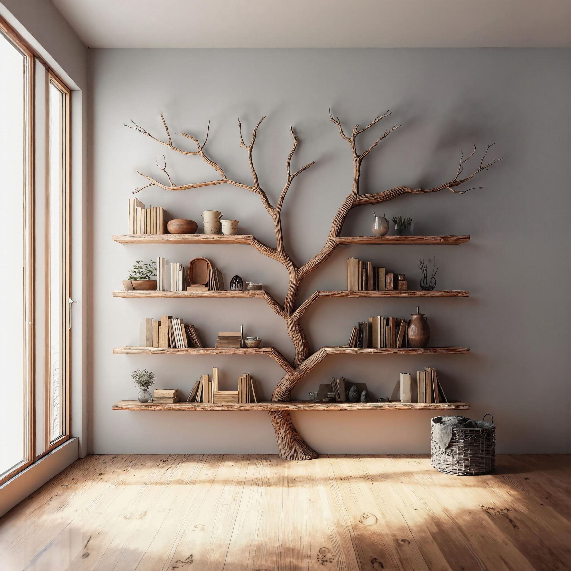 Rustic Tree Bookshelf Living Room Large Wall Display SINLKITB321