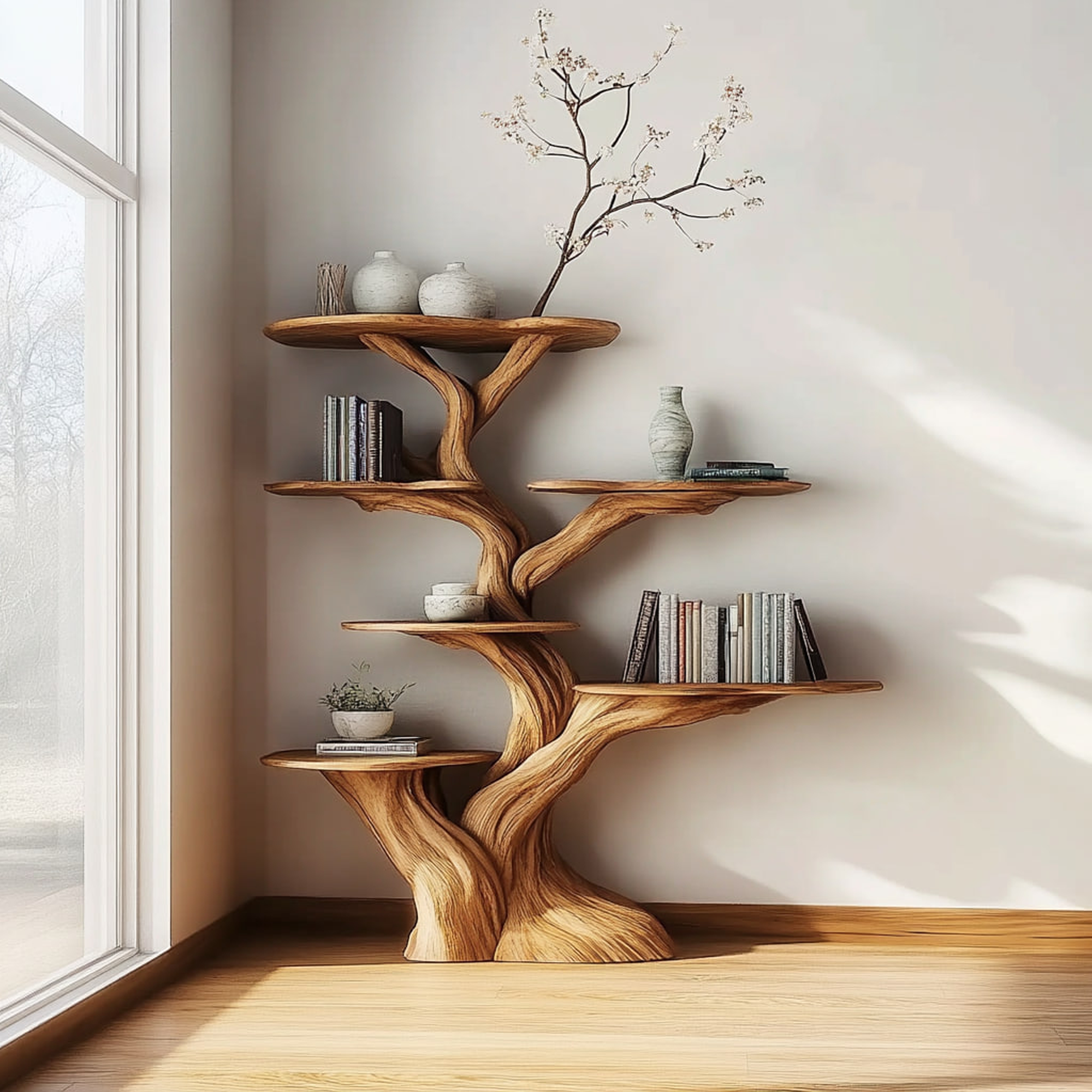 Rustic Unique Tree Bookshelf Bedroom Reading Nook SINLKITB473
