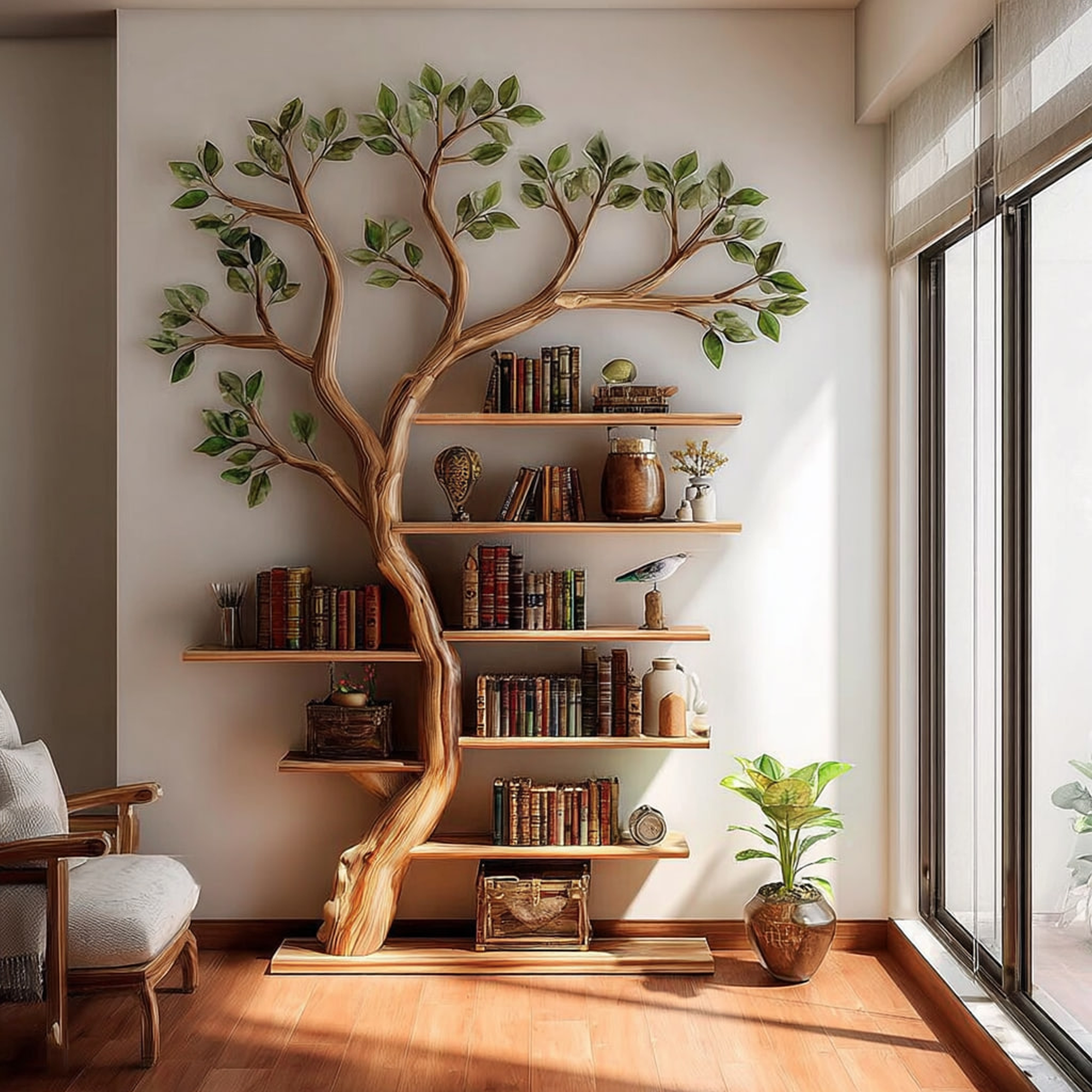Rustic Tree Bookshelf Living Room Office Artistic Wall Display SINLKITB332