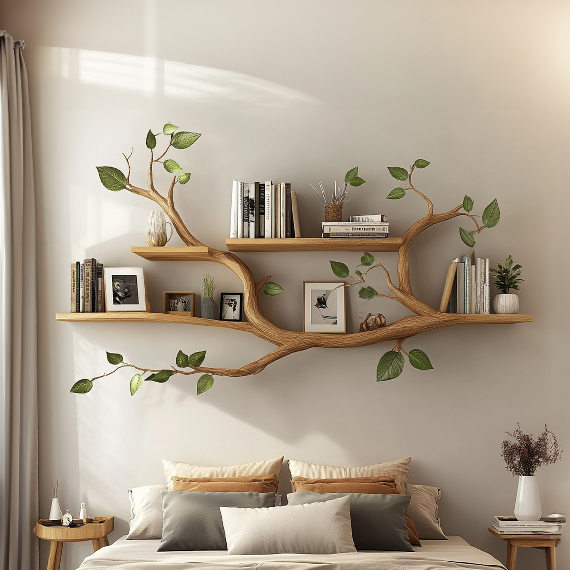 Minimalist Tree Branch Shelf Solid Wood Floating Wall Decor SINLKITBS060