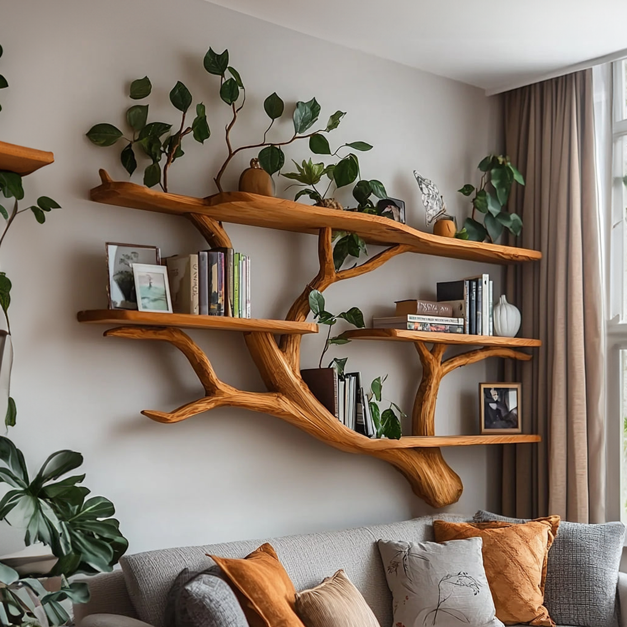 Rustic Organic Tree Wall Bookshelf Minimalist Home SINLKITBS057