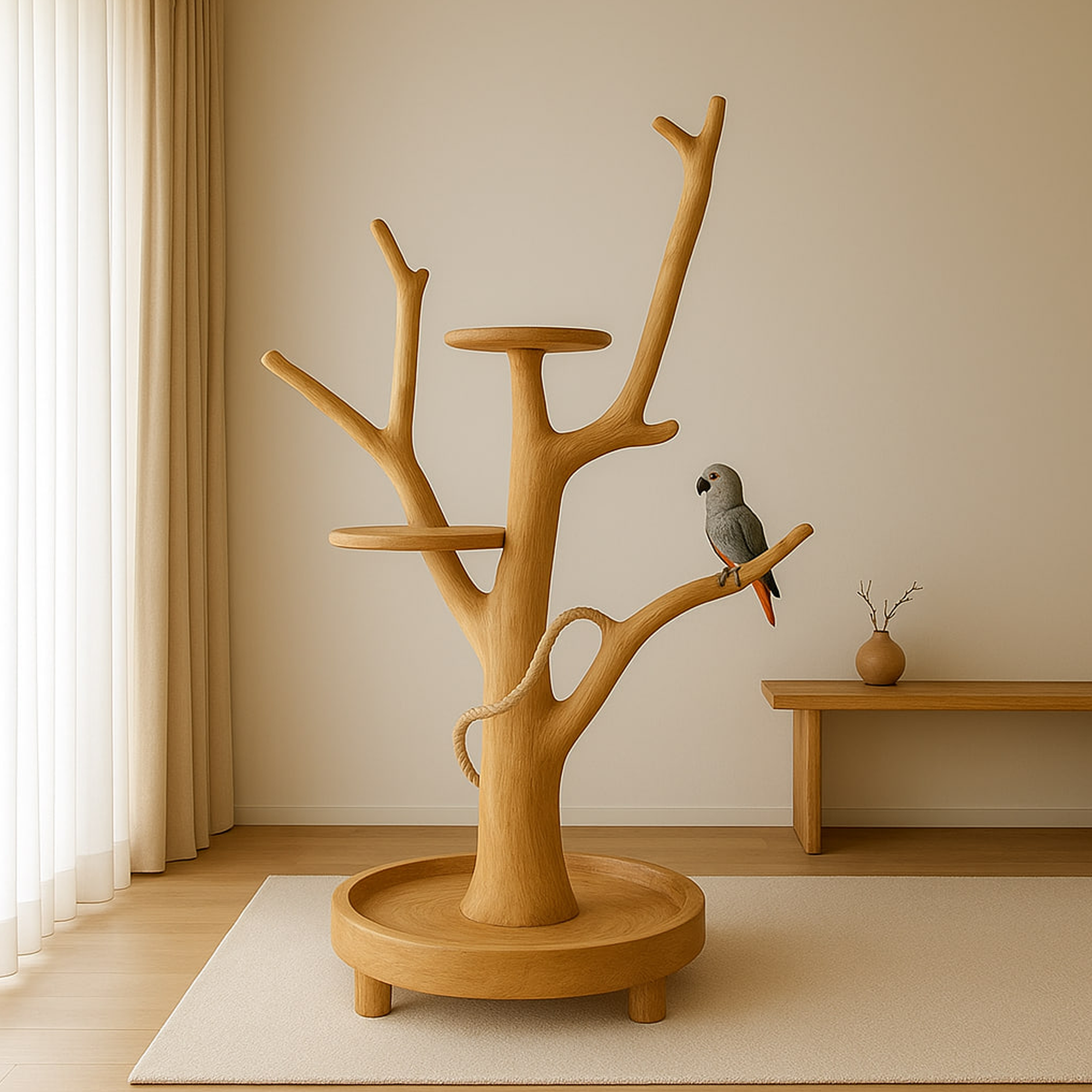 Rustic Wooden Bird Stand Perch Pet Play Furniture SINLKITT063