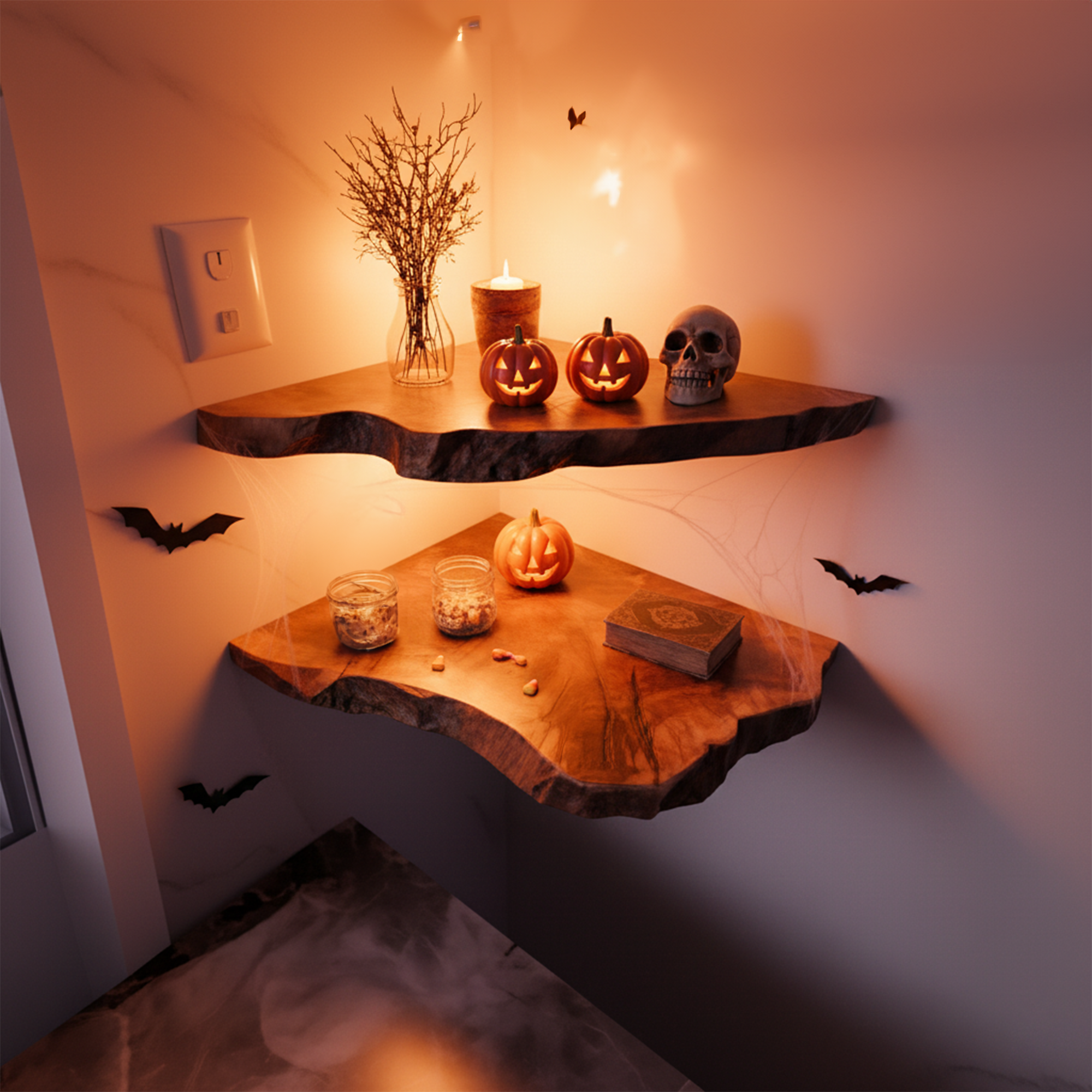Rustic Halloween Farmhouse Floating Wall Shelf Home Decor SINLKIHW039