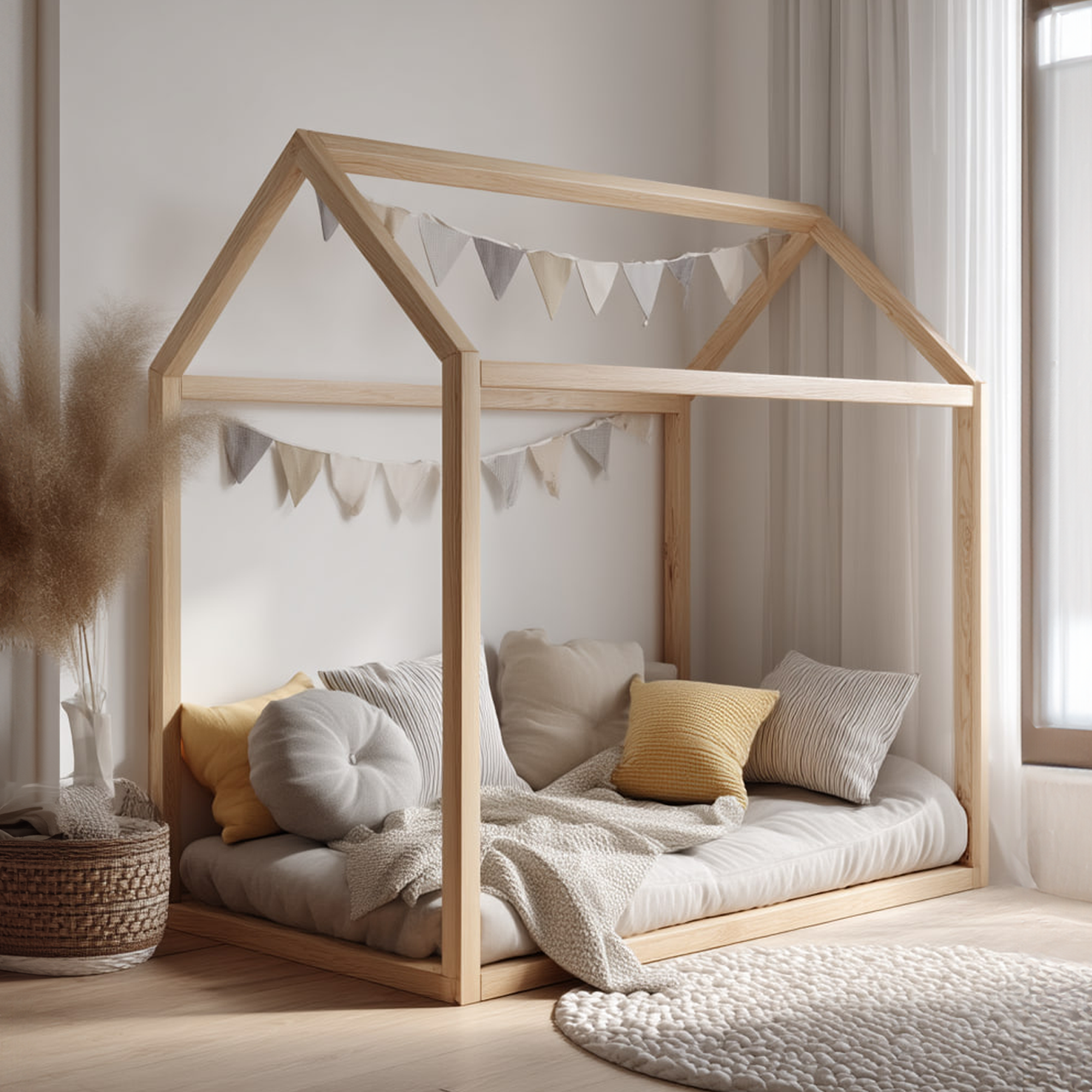 Scandinavian Kids House Bed Modern Nursery Bedroom SINLKIWB58