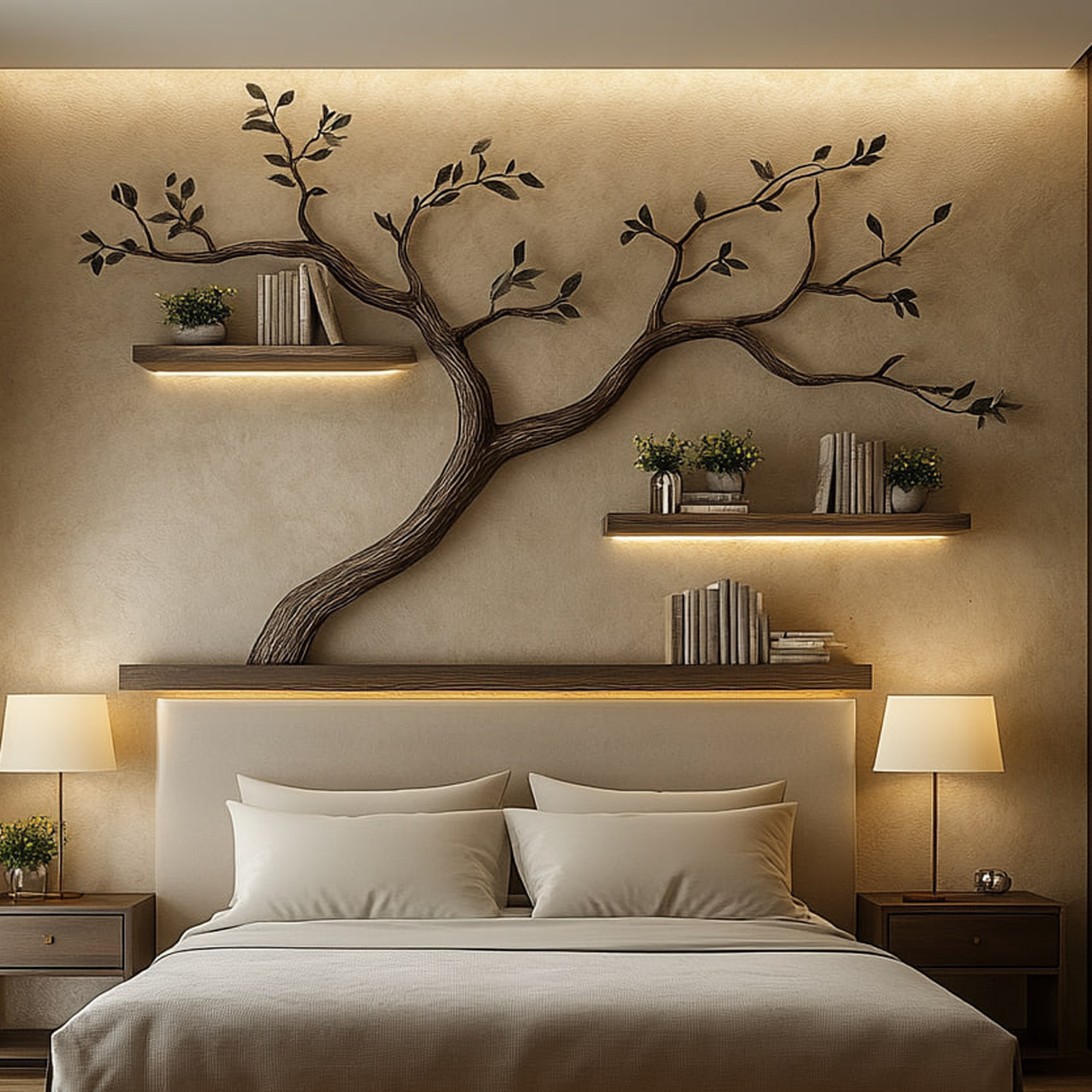 Mid Century Tree Wall Bookshelf Bedroom Headboard SINLKITBS092